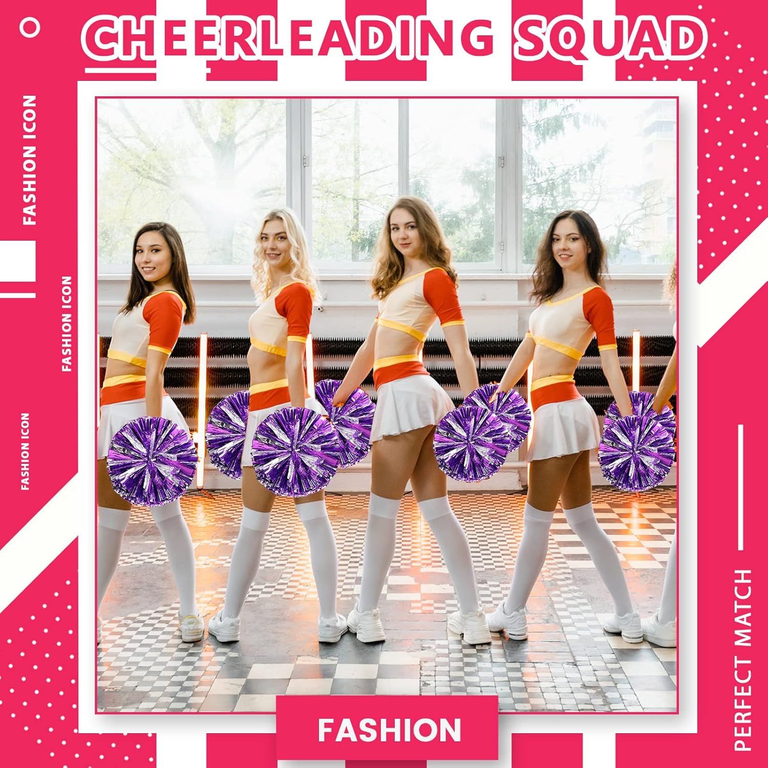 Cheerleading Poms,8 PCS Cheerleader Pompoms Hand Flowers, Premium Cheerleader Pompoms for Children Adults Sports Competition Holiday Celebration (Purple+Silver)