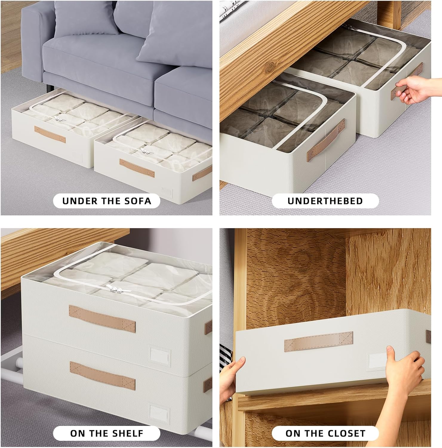 CYhom Underbed Storage Bins With Metal Frame, 10" High Under Bed Storage Containers, Large Capacity Under Bed Organizer Boxes (Beige, 23.6” L x 15.7” W x 10” H)