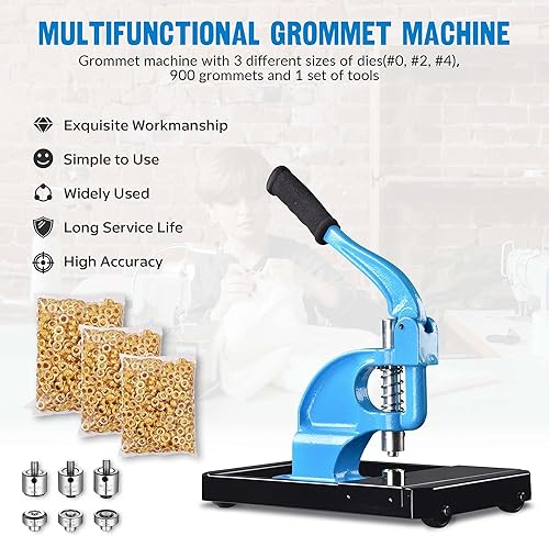 Miniatura 6 de Yescom Mejora de 3 troqueles #024 con base extraíble, máquina de ojales y ojales de presión manual, kit de herramientas de perforación de agujeros