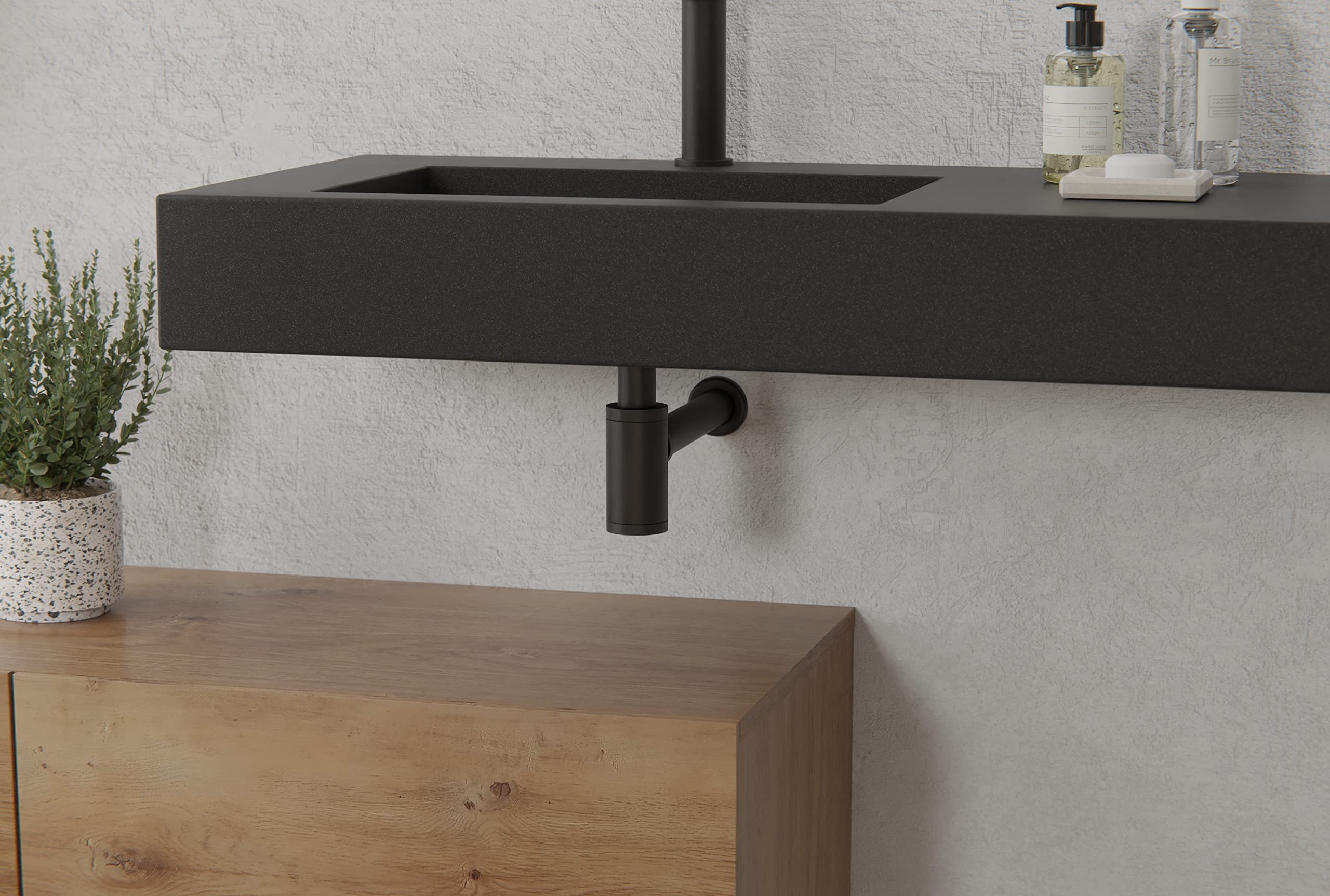 BERNSTEIN Siphon 1924 für Waschbecken Universal für Waschbecken & Waschtische Ablauf mit Geruchsverschluss Flaschensiphon in Schwarz
