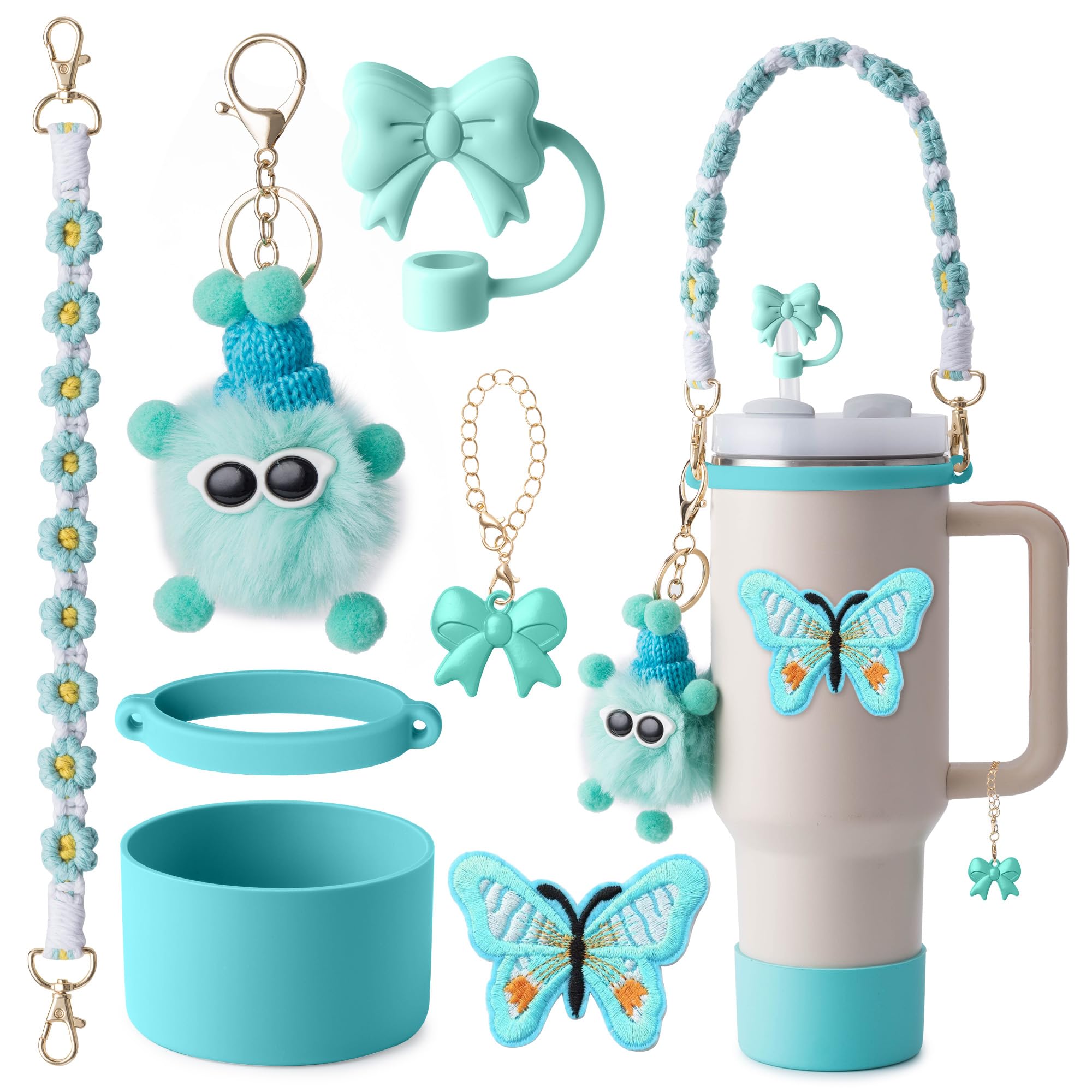 Stanley Cup Accessories Set I Water Bottle Handle Strap Silicone Cup Boot Lipstick Holder Keychain Charms Handle Charms