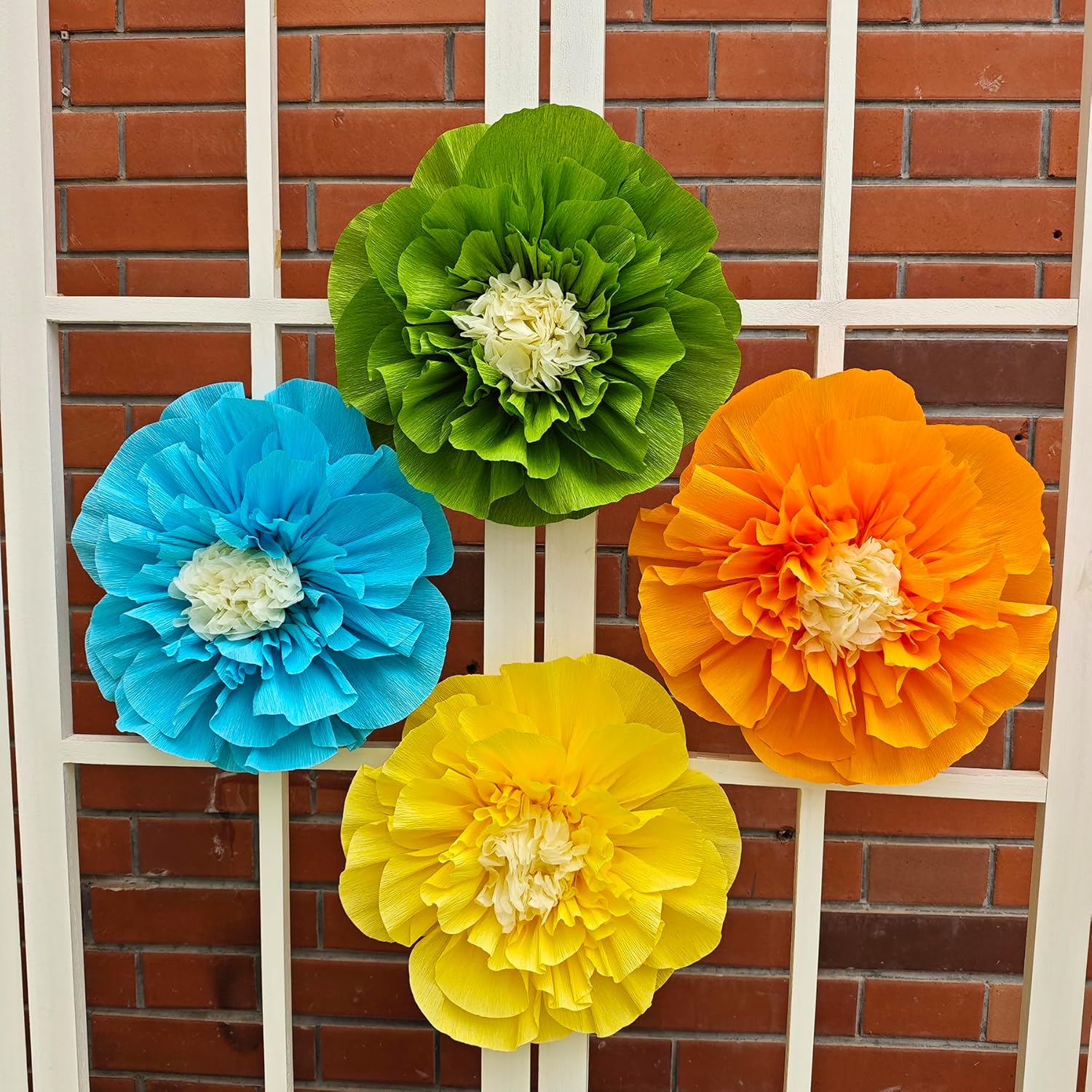 Mybbshower Crepe Paper Flower for Wall Psprt Pom Pom Decor Girls Birthday Party Backdrop Baby Shower Nursery Room Decoration Pack of 9 (Blue Yellow Green) - Image 2