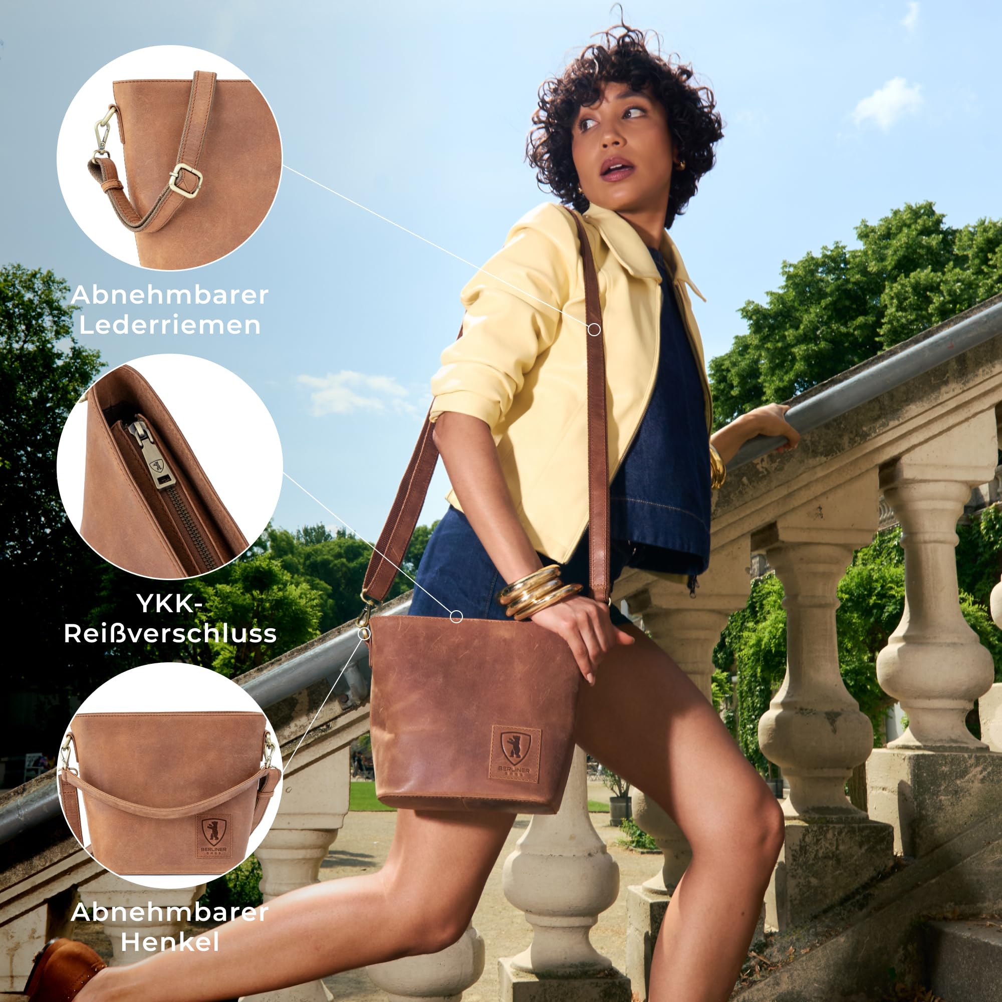 Berliner Bags Schultertasche Madison, Mittelgroße Umhängetasche aus Leder, Crossbody Bag, Handtasche für Damen