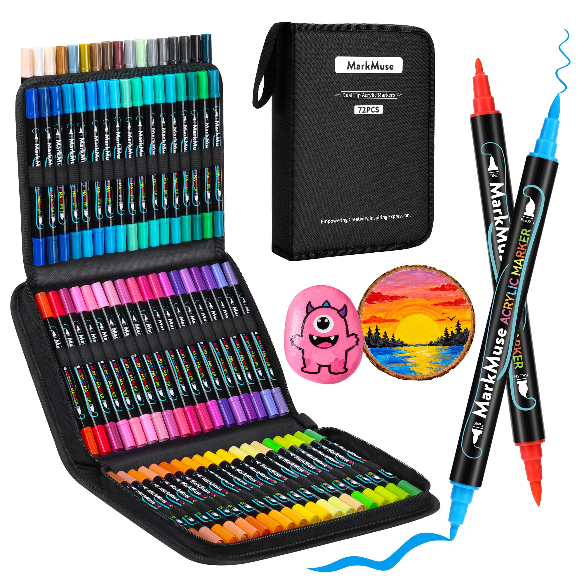72 Colores Rotuladores Acrilicos, Rotuladores Doble Punta, Acrylic Markers para Pintar Permanentes de Colores,Cerámica, Vidrio, Madera, Tela, Lienzo y Metal