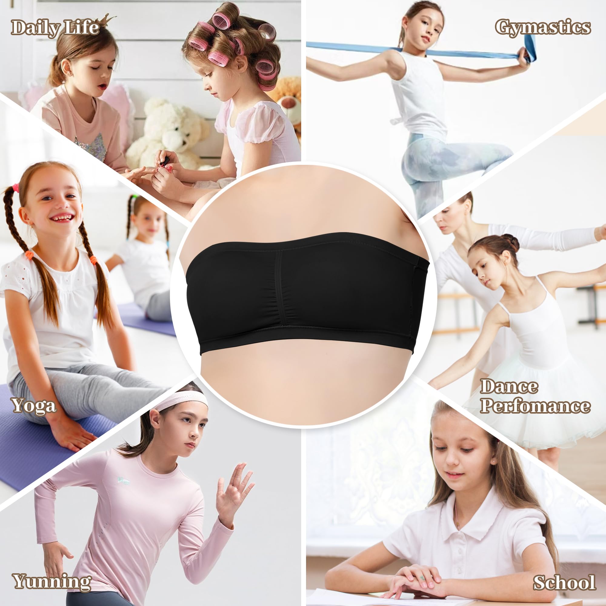 DANSHOW Soutien-gorge d'entraînement sans couture pour adolescentes, 2 paires de bretelles transparentes réglables, rembourrage amovible