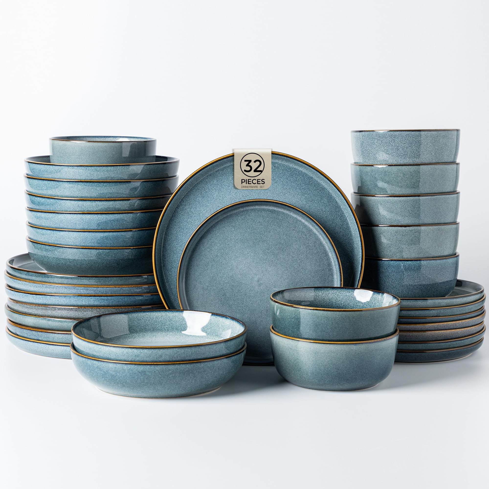 GBHOME 32 Pieces Double Bowls Ceramic Dinnerware Sets