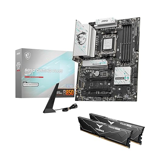 MSI B850 GAMING PLUS WIFI Motherboard,ATX-Supports AMD Ryzen 9000-7000 Processors,AM5-DDR5 Memory 8200+ MT/s (OC),PCIe 5.0x16 & 4.0x16,M.2 Gen5,Wi-Fi 7,5G LAN+HIGH-SPEED DDR5 RAM 32GB (2x 16GB) Bundle