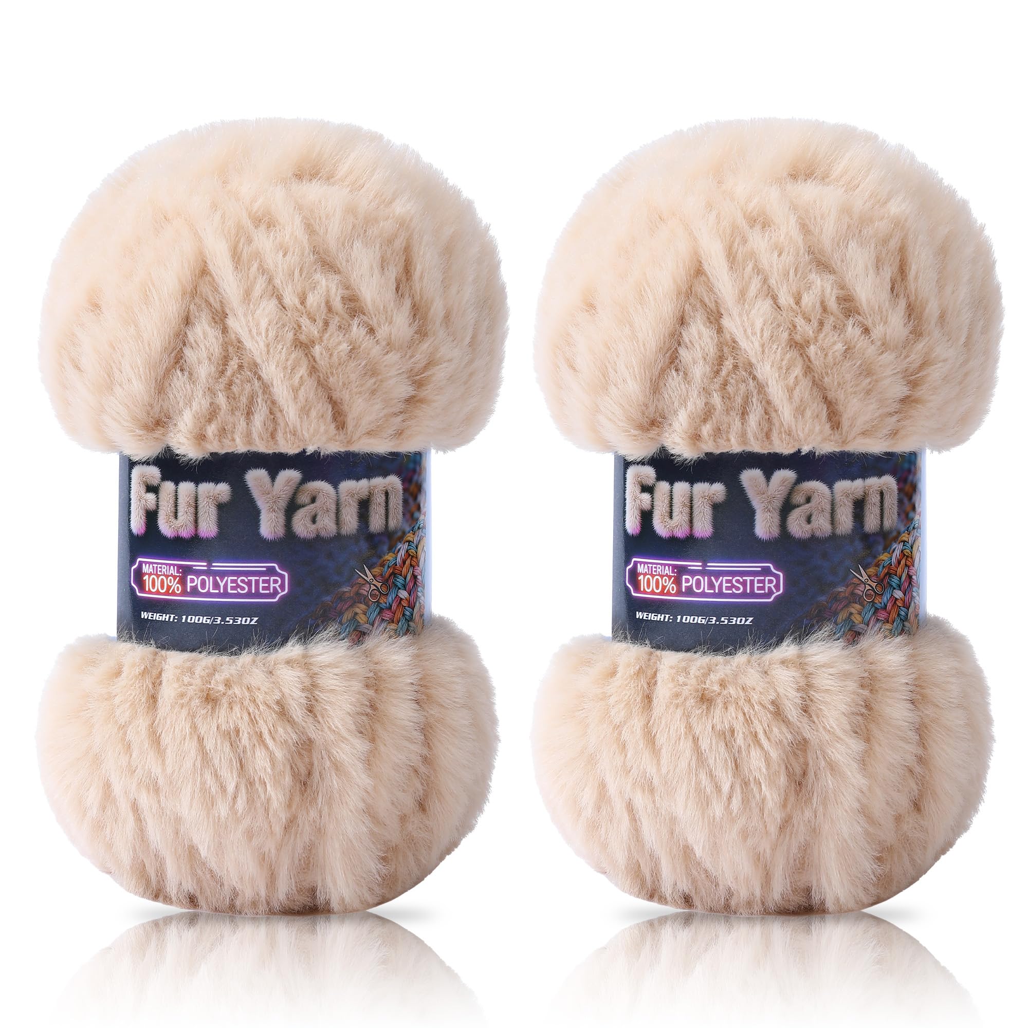 Faux Fur Yarn Soft Fluffy for Crocheting - 2 Skeins(Each 3.5oz/100g, 71yd/65m) - Chunky & Fluffy Yarn for Crochet Amigurumi, Blankets, Hand Knitting, Scarves &Crafts (2, Beige) — view 19
