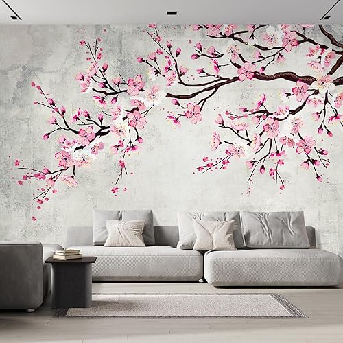 wall26 - Mural de pared grande - Pintura de tinta estilo acuarela, flor de cerezo rosa sobre fondo de pared vintage, papel tapiz de vinilo