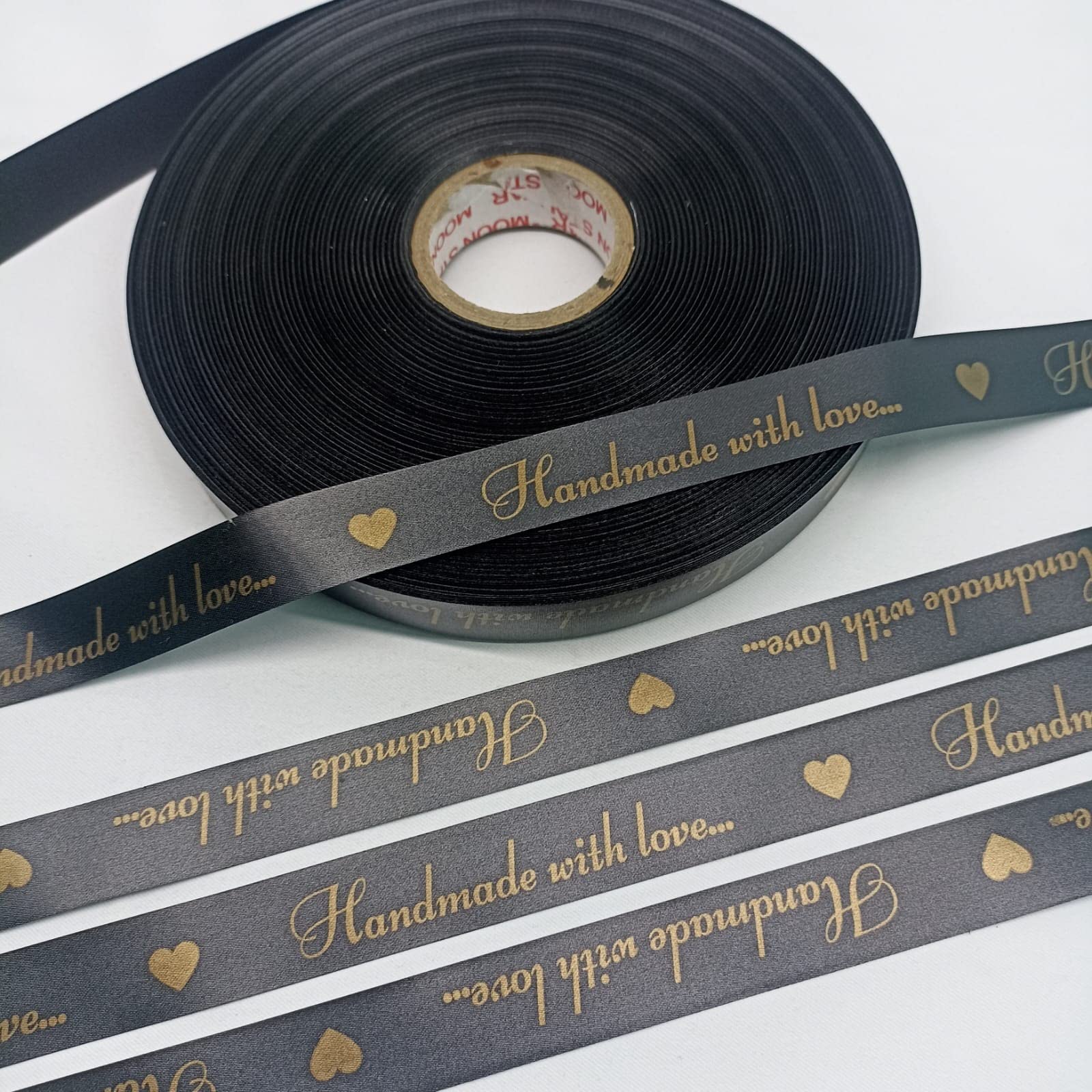 Mudrak Prints Handmade With Love Printed Satin Ribbon (Length