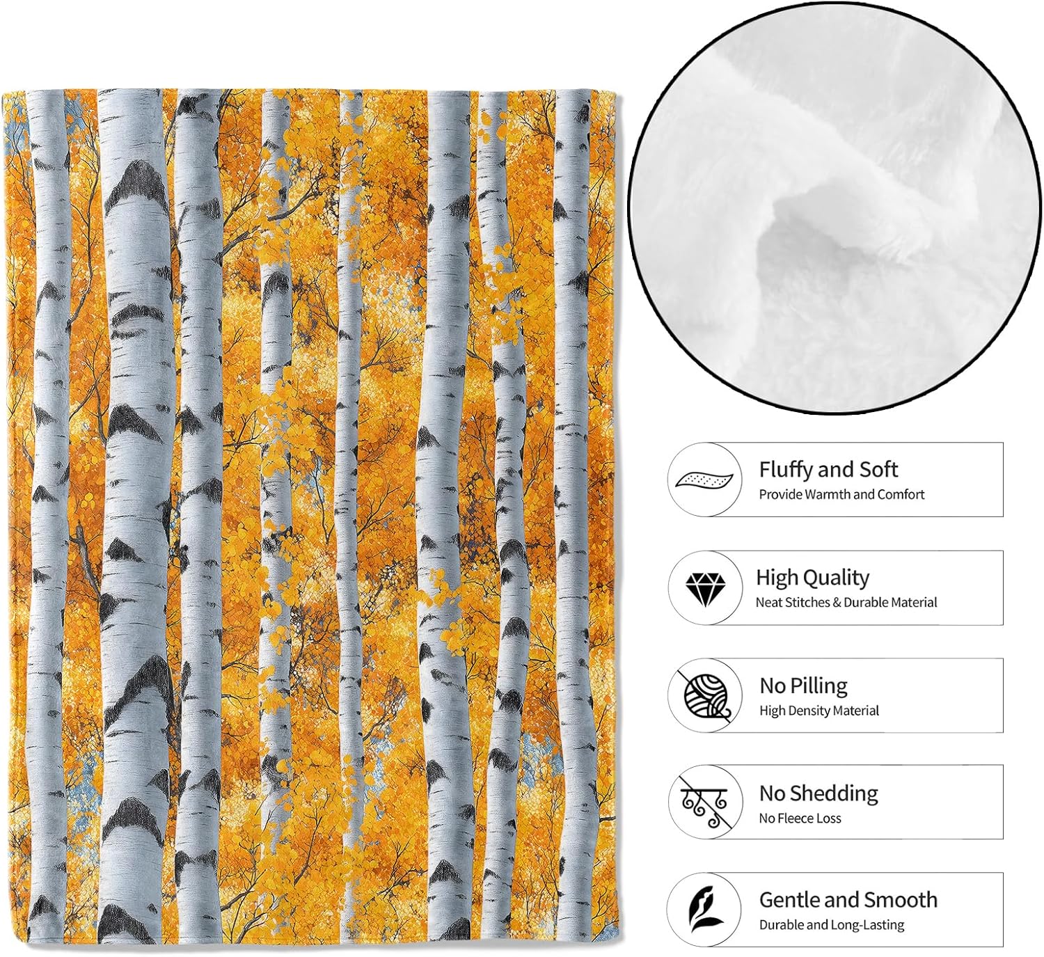 Autumn Birch Forest Throw Blanket,60x80in,Soft,Lightweight Flannel,Yellow Fall Foliage Realistic Trees Blankets - Gifts for Kids Girls Women,for Couch Office Travel,Home Living Room Decor