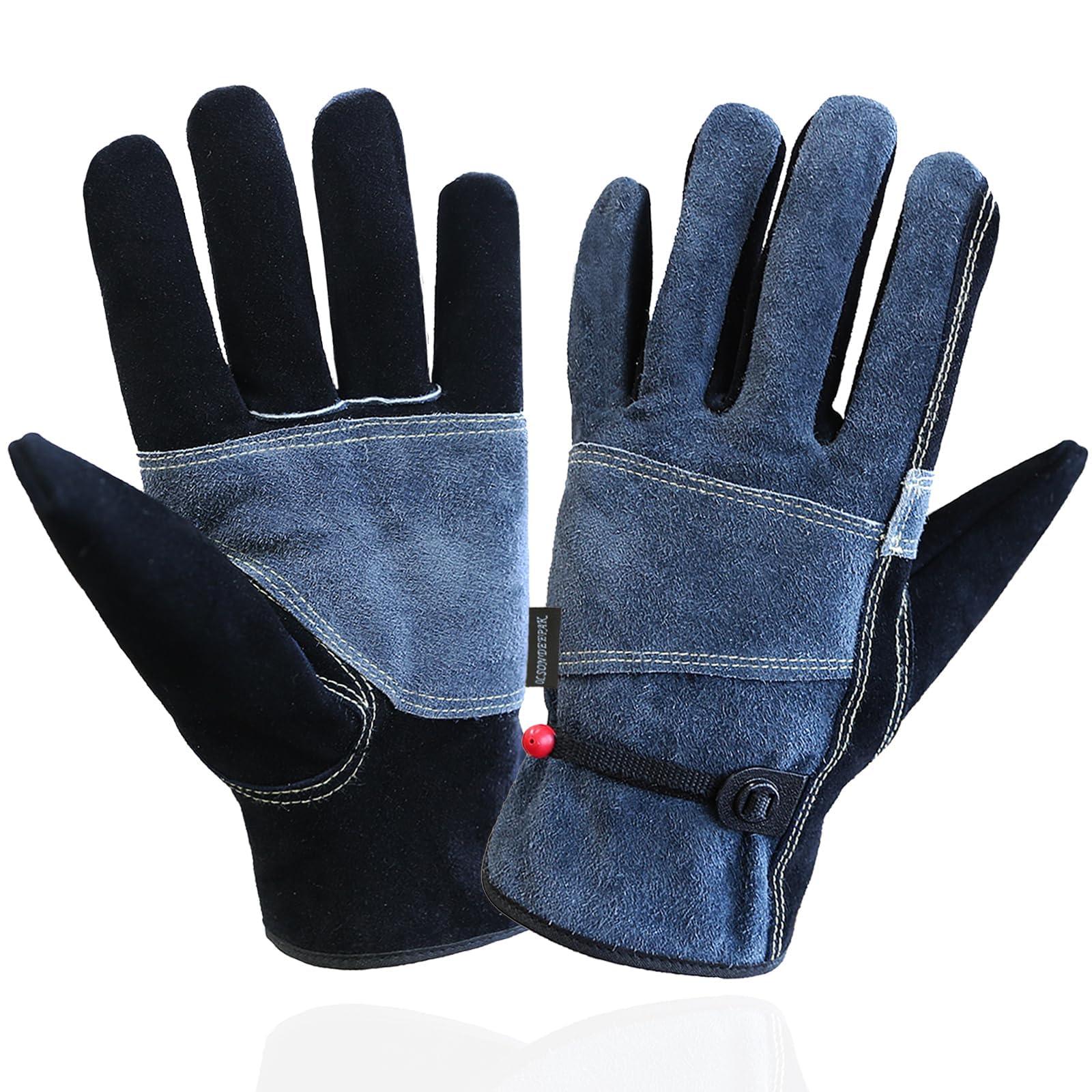 1 paire de gants de sécurité en cuir résistants à la chaleur, utilisés pour le soudage, la cheminée, le four, les poêles à bois, les barbecues, 1 paire (gris, taille L)