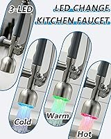 Vista 3 de Fapully - Grifo de fregadero de cocina comercial con mango único extraíble con rociador, níquel cepillado, con luz LED