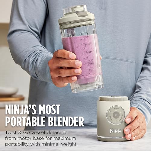 Miniatura 3 de Ninja Blast Max, licuadora portátil + Twist & Go, batido personal, mezcla, trituración de hielo, 3 programas, inalámbrico, recipiente extraíble de