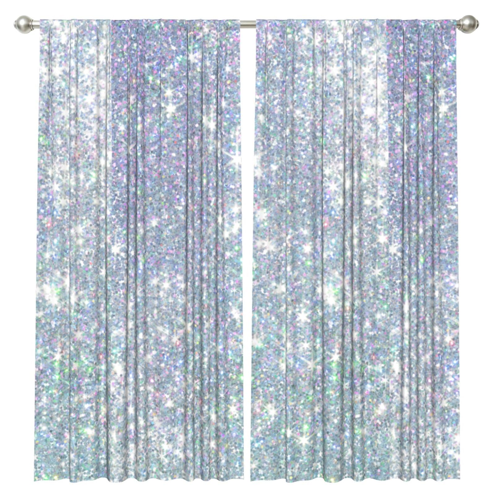 InOmak Bling Silver Printed Glitter, 2 Panels Window Curtains 52 x 84 Inch Blackout Curtains for Living Room Bedroom