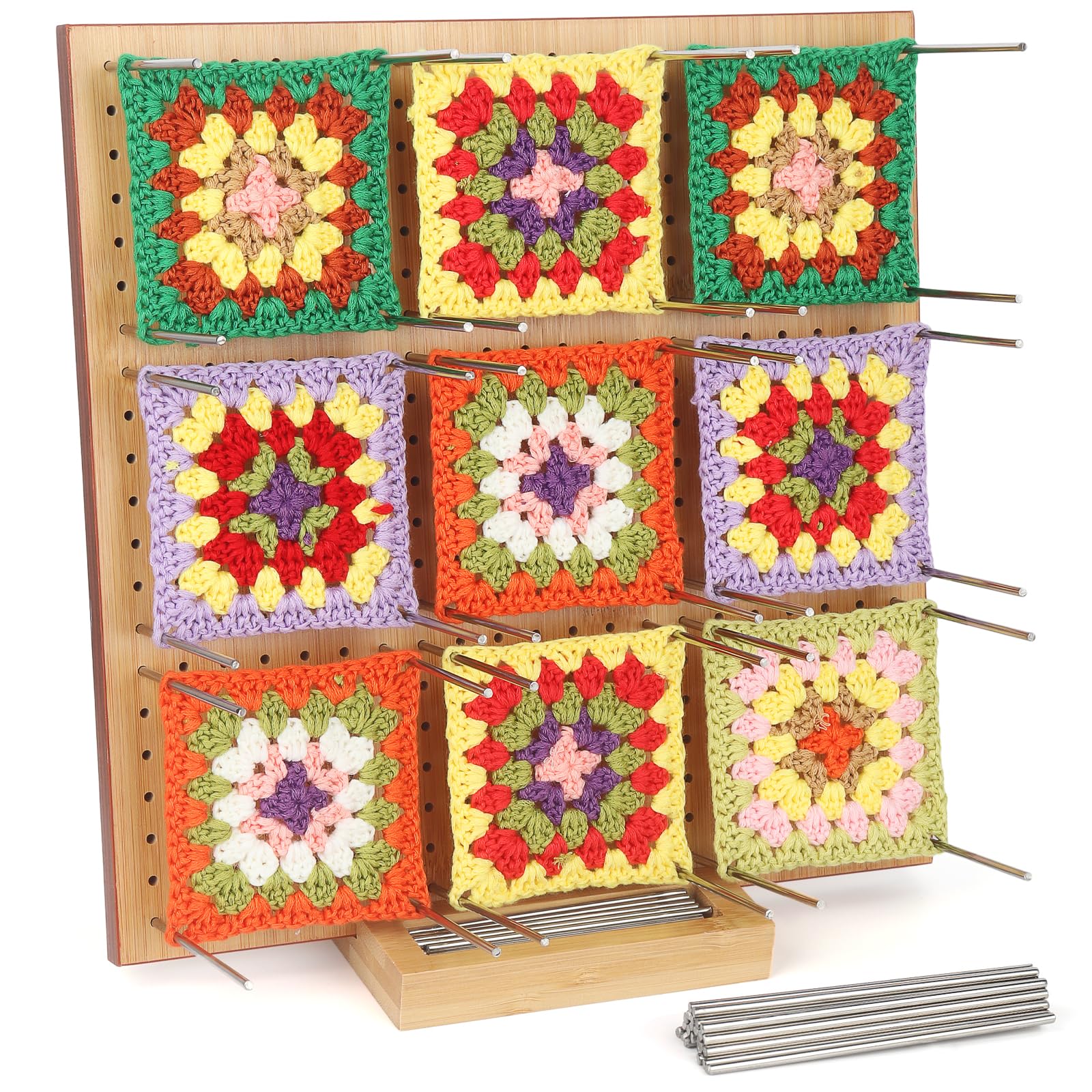 Coopay Granny Square Blocking Board, Crochet Blocking Board with Recess Channel for 30 Pegs Storage, Crochet Blocking Board and Pins Large 11 inch, Wooden Crochet Blocker, Blocking Board for Crochet M