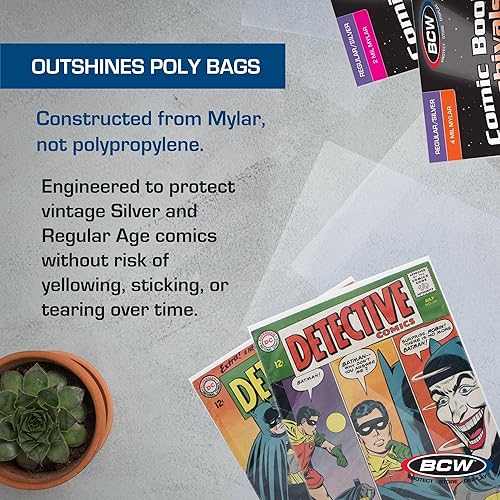 Miniatura 5 de BCW Silver Comic Mylar Bolsas de 2 mil  Comics, Comics Almacenamiento de Comics, Suministros de Colección, 7 14 x 10 12 paquete de 50