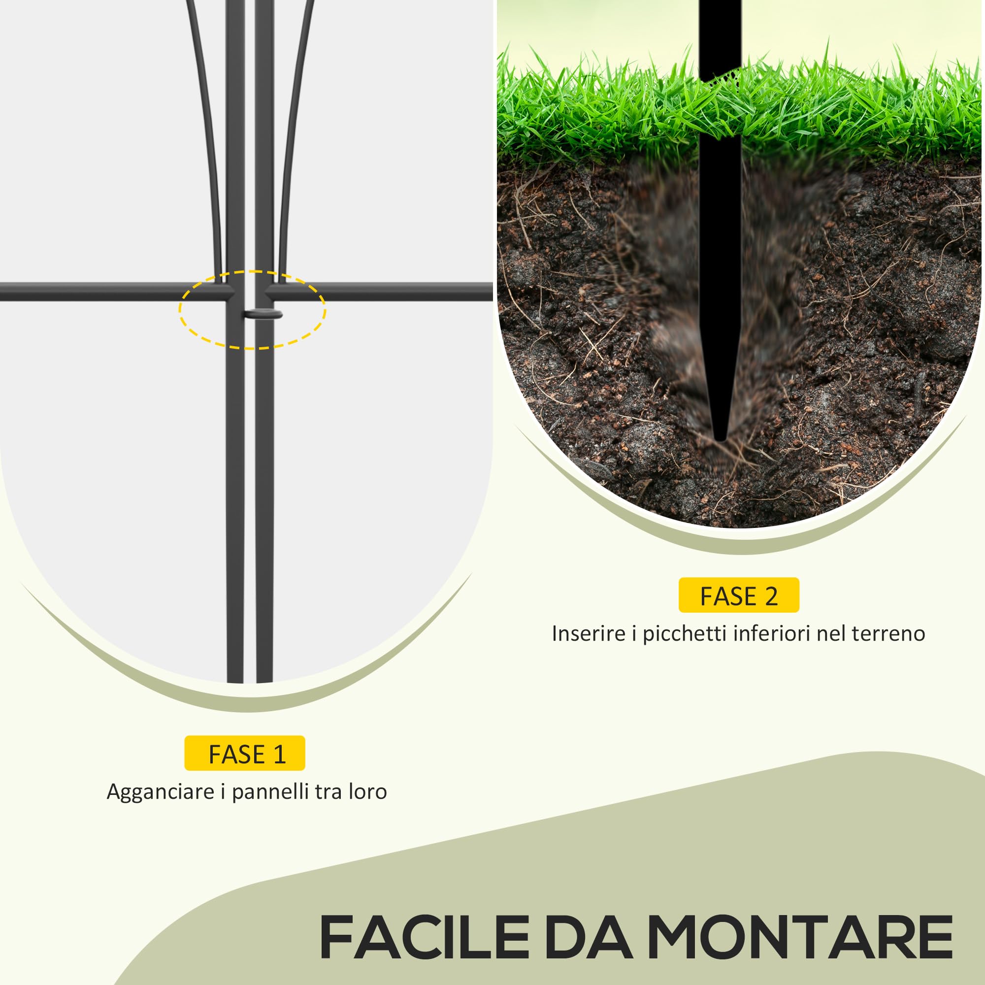 Outsunny Set Recinzioni da Giardino 5 Pannelli con Lacci 305x62 cm Nero | Recinzione Decorativa Esterna in Metallo, per Giardino, Cortile, Prato e Aiuola