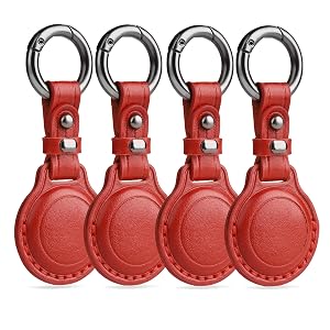 Genuine Leather Keychain Holder Case for Apple AirTag (Red*4)