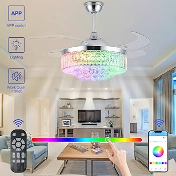 LINSHRY 42 Inch Crystal Chandelier Ceiling Fan with Lights