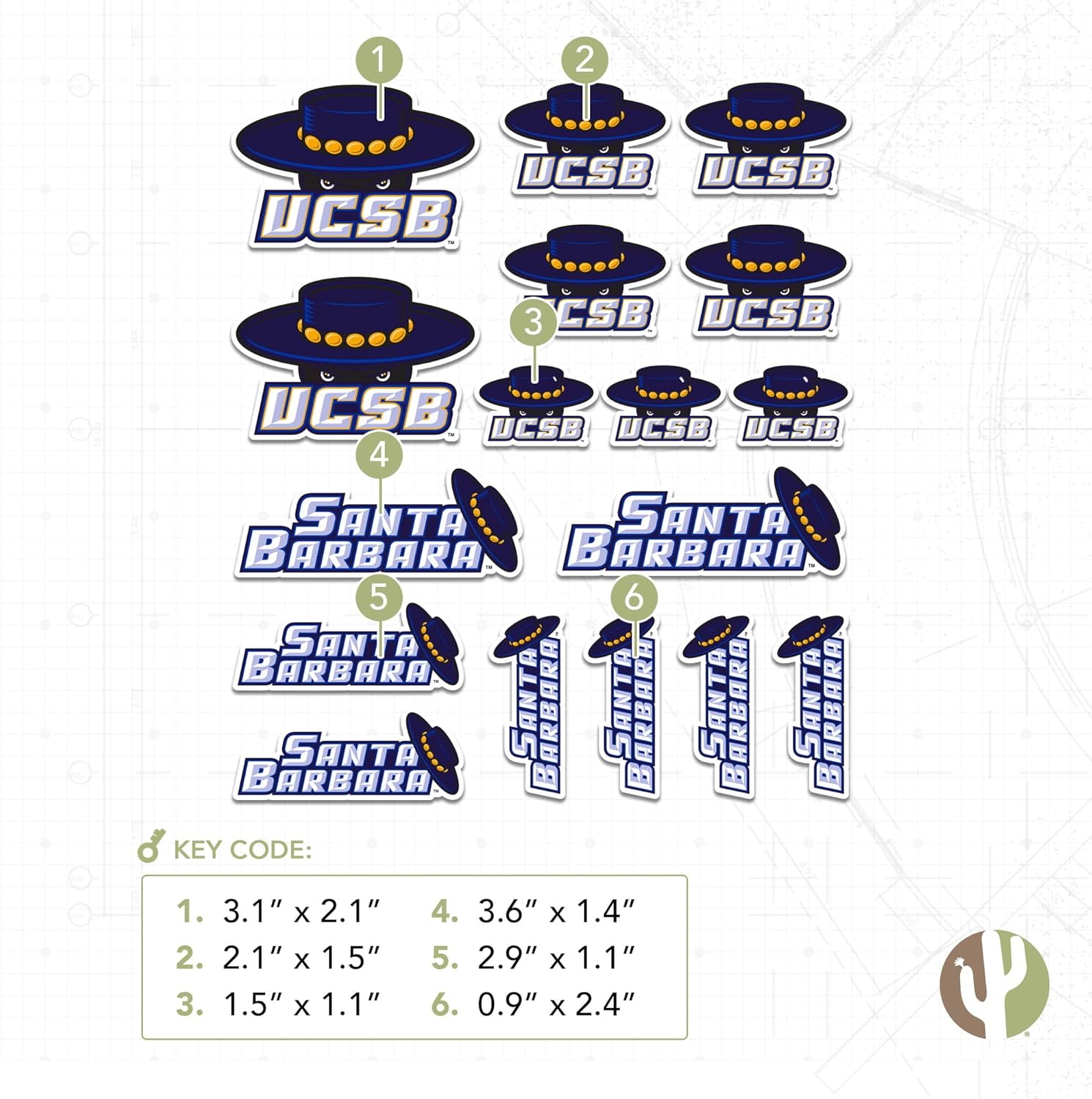 Desert Cactus University of California Santa Barbara Sticker UCSB Gauchos Vinyl Decals Laptop Water Bottle Car Scrapbook Sheet T1 (Type 1-1) - Image 3