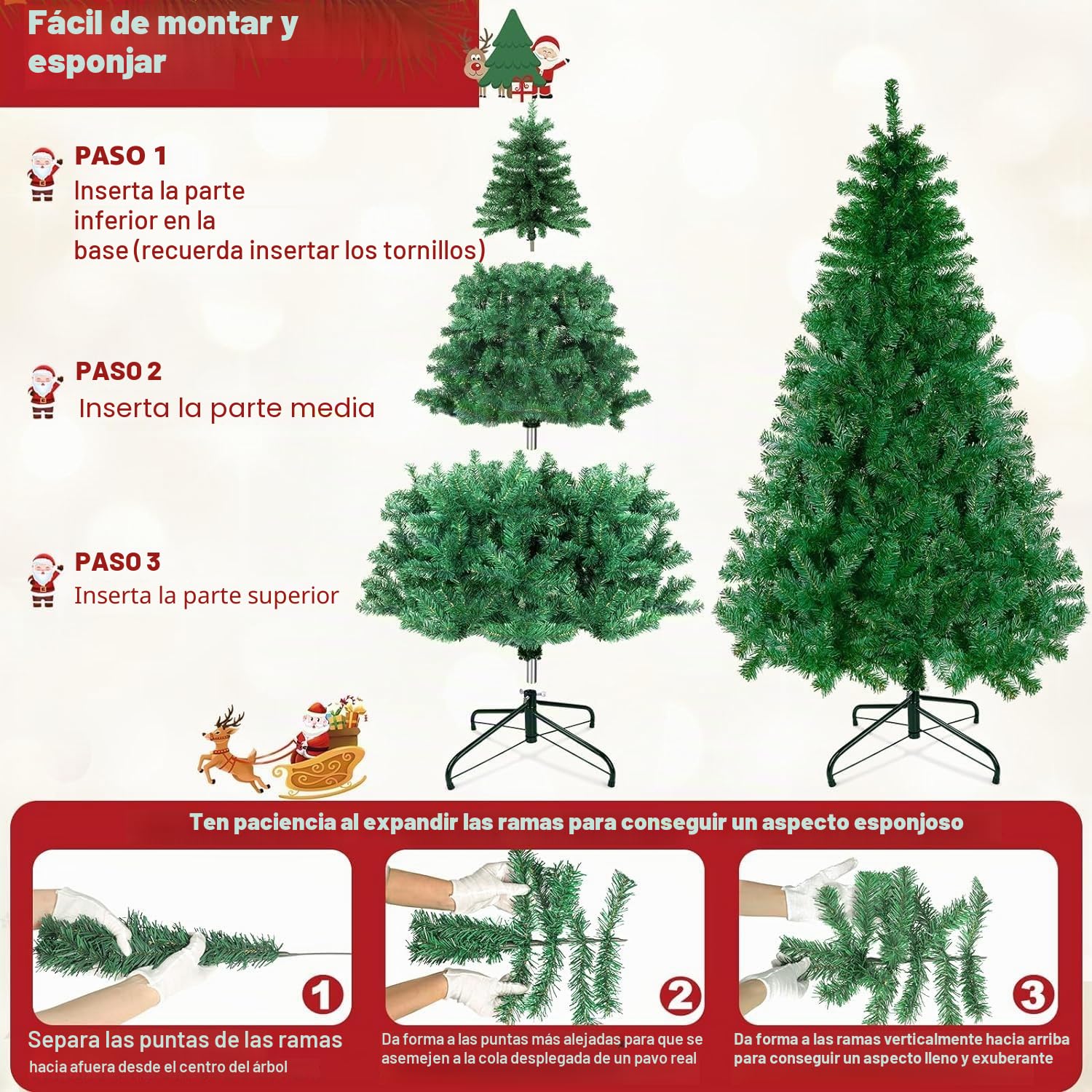 Carnavalife Arbol de Navidad, arbol Navidad Blanco 180cm, arbol de Navidad Plegable 120cm/150cm/180cm, Navidad Invierno Fiesta (Rosa, 180cm-600Tips)