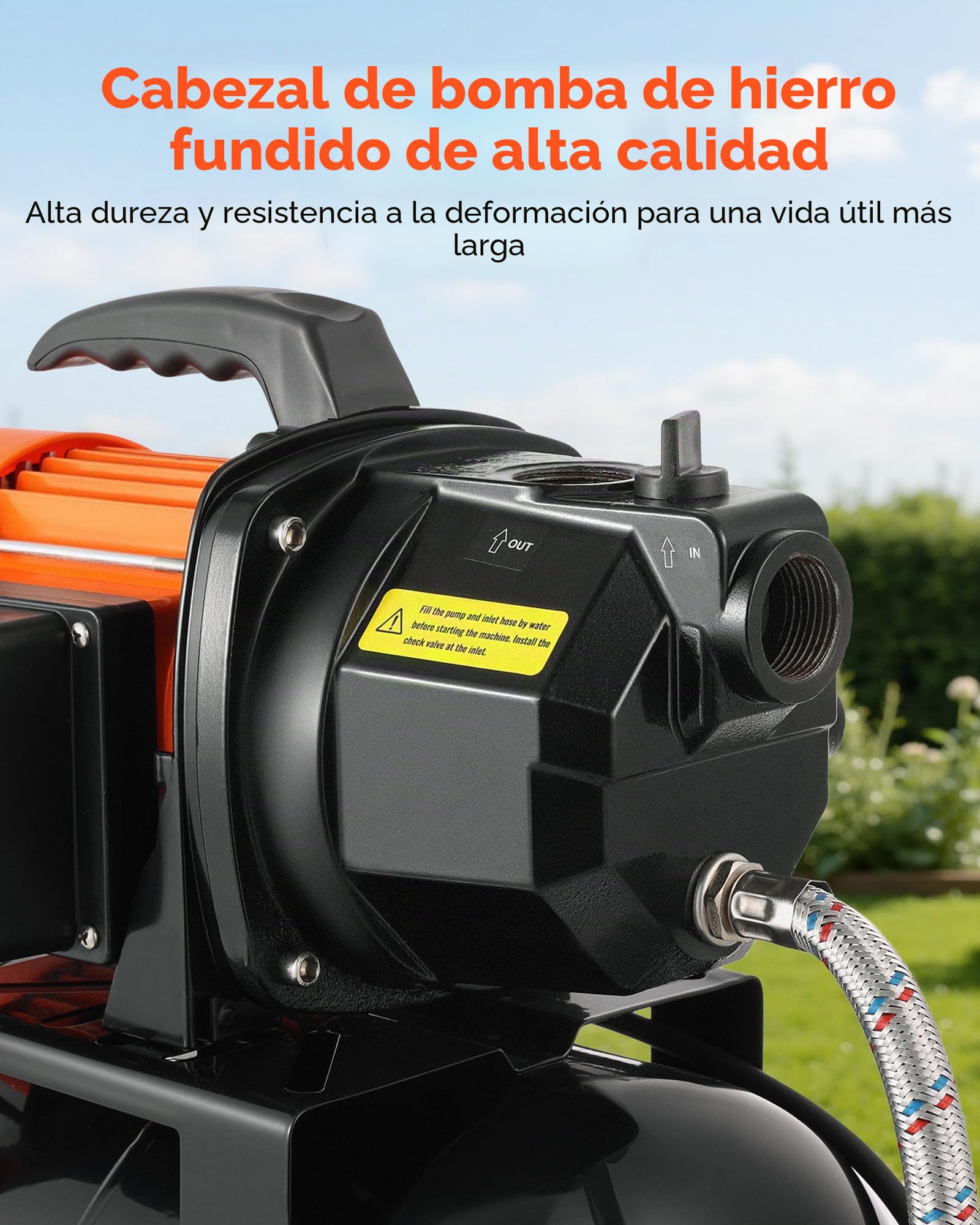 VEVOR Bomba para Pozos Poco Profundos 1 HP, Bomba de Agua de Trasvase 3750 LPH, con Tanque de Presión de 19 L, de Hierro Fundido, Sistema Automático de Transferencia de Agua, para Jardín, Césped