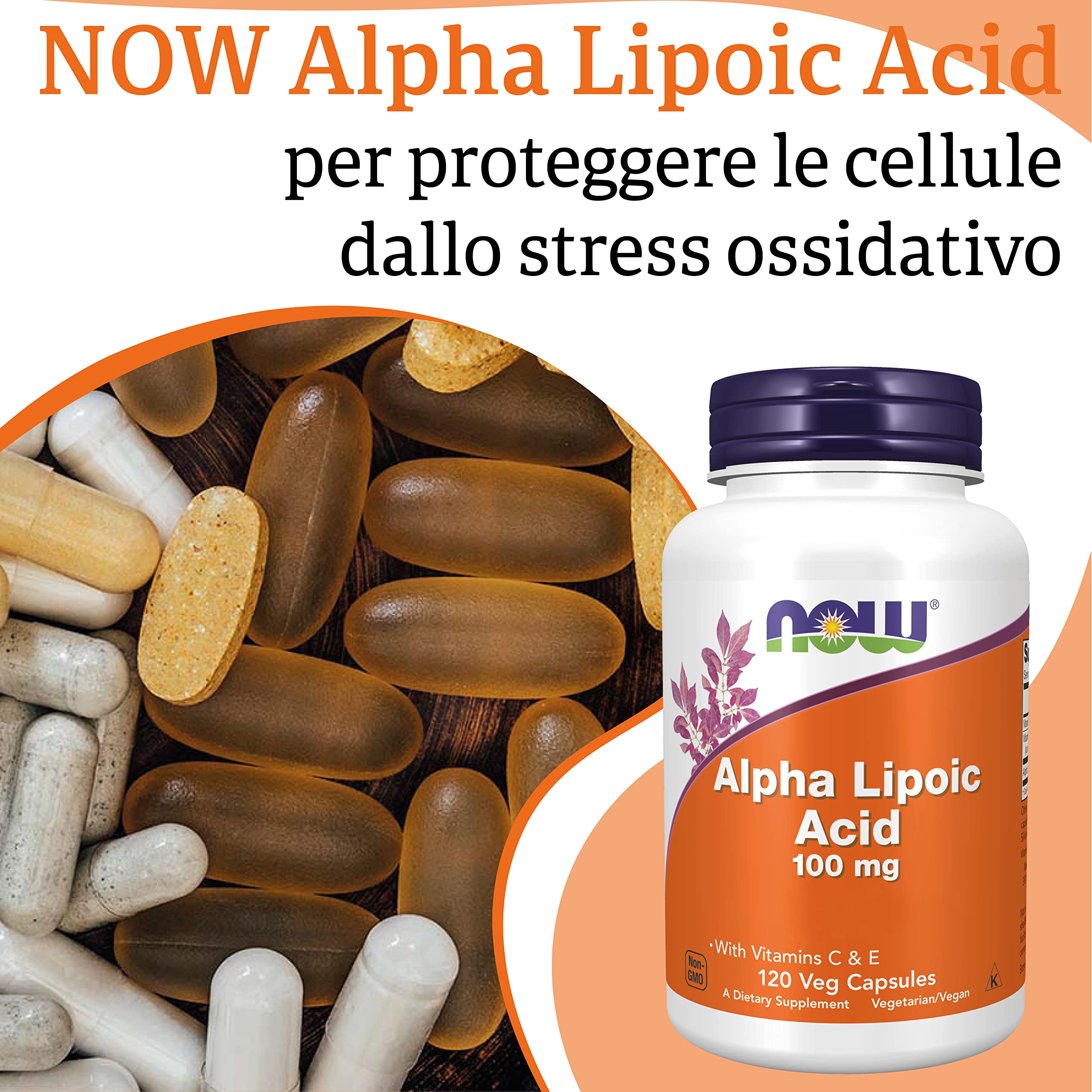 Now Foods, Alpha-Lipoic Acid (Acido Alfa Lipoico), 100mg, 120 Capsule vegane, Testato in Laboratorio, Senza Glutine, Senza Soia, Senza OGM
