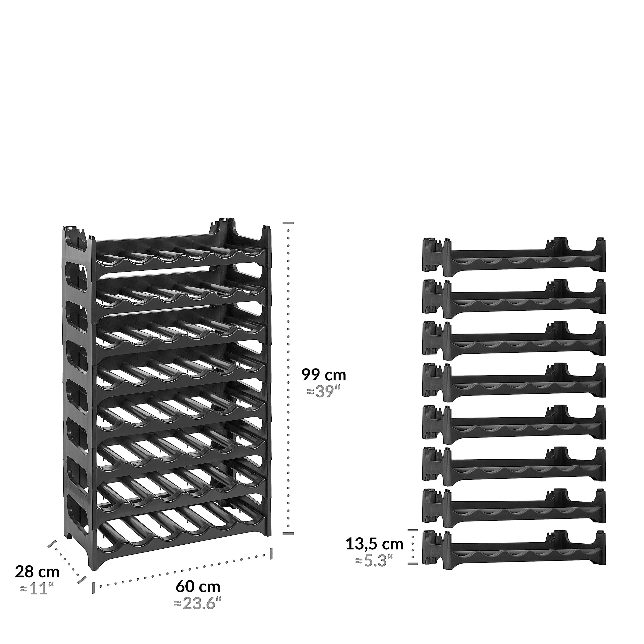 Grizzly Portabottiglie - design modulare e impilabile per 48 bottiglie, portabottiglie nero