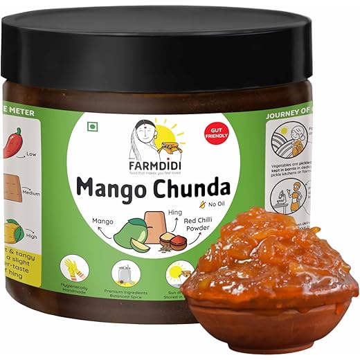 FarmDidi Mango Chunda with Jaggery 325g | Homemade Aam ka Murabba | Oil-Free Sweet & Tangy Aam ka Chunda | Handmade Khatta Meetha Pickle | No Chemical Preservatives