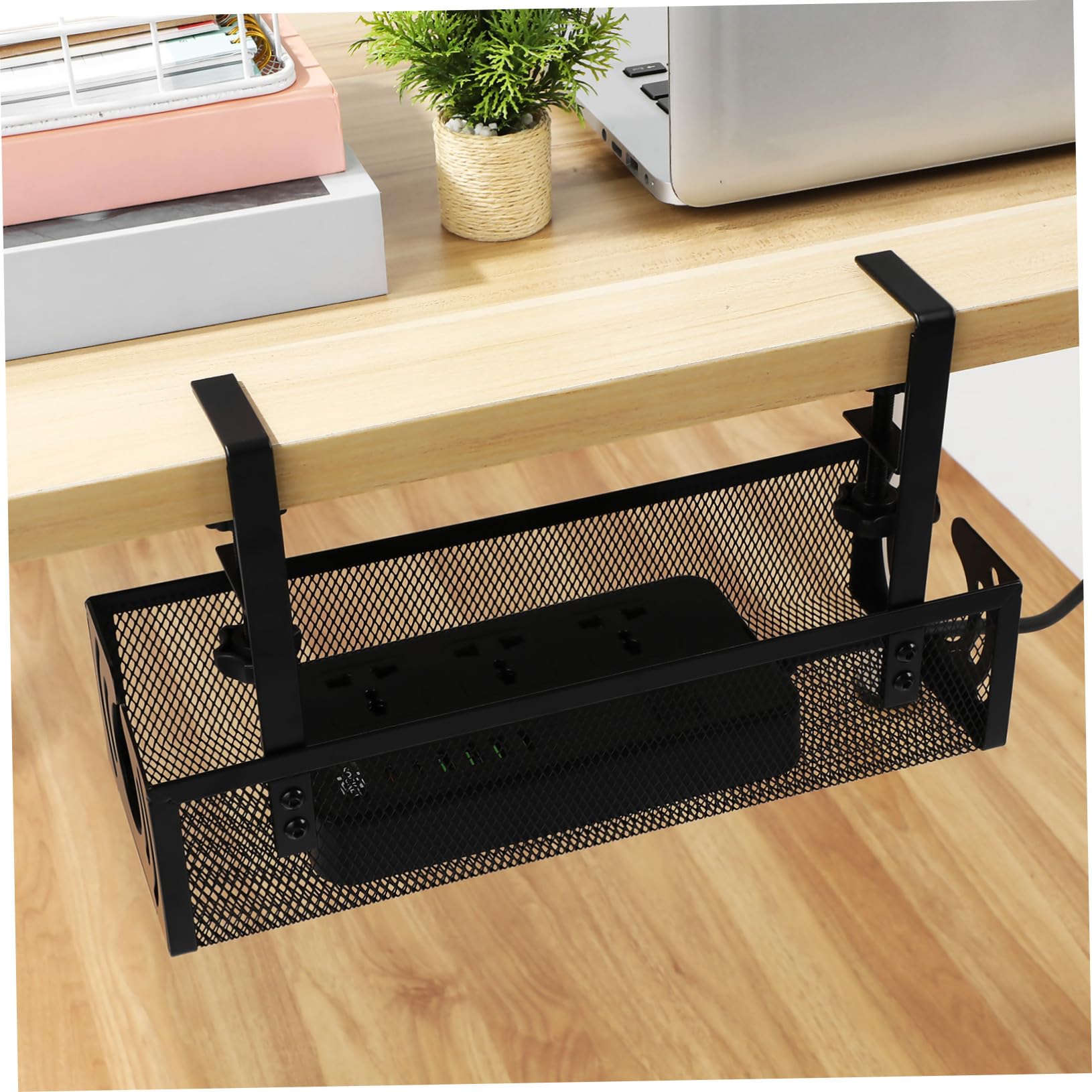 Organizador de Cables para Escritorio sin Taladro Bandeja Metálica Ventilada y Antideslizante para Gestión de Cables y Regletas bajo Mesa Soporte Resistente para Oficina y Gaming