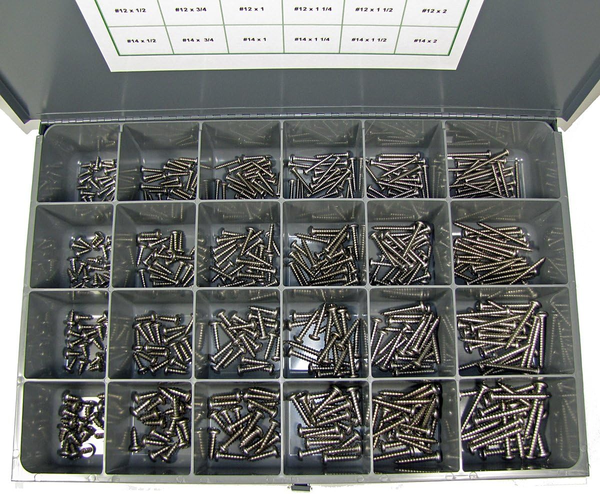 Stainless Steel Self Tapping Screw Assortment, Phillips Pan Head Screws, 540 Piece Kit