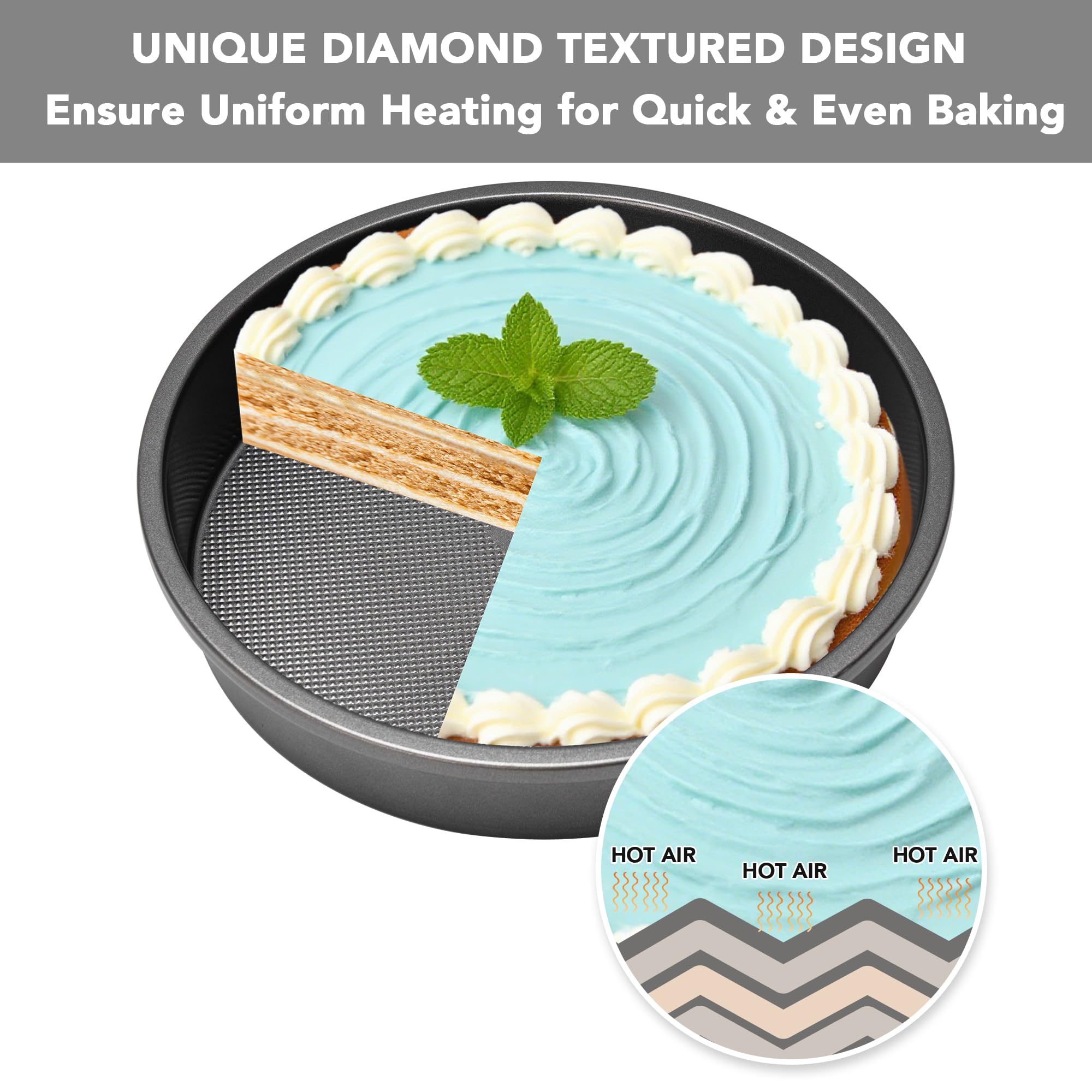 Juego de 2 moldes redondos para tartas de 9 pulgadas, antiadherentes, con patrón de textura de diamante, juego de 2
