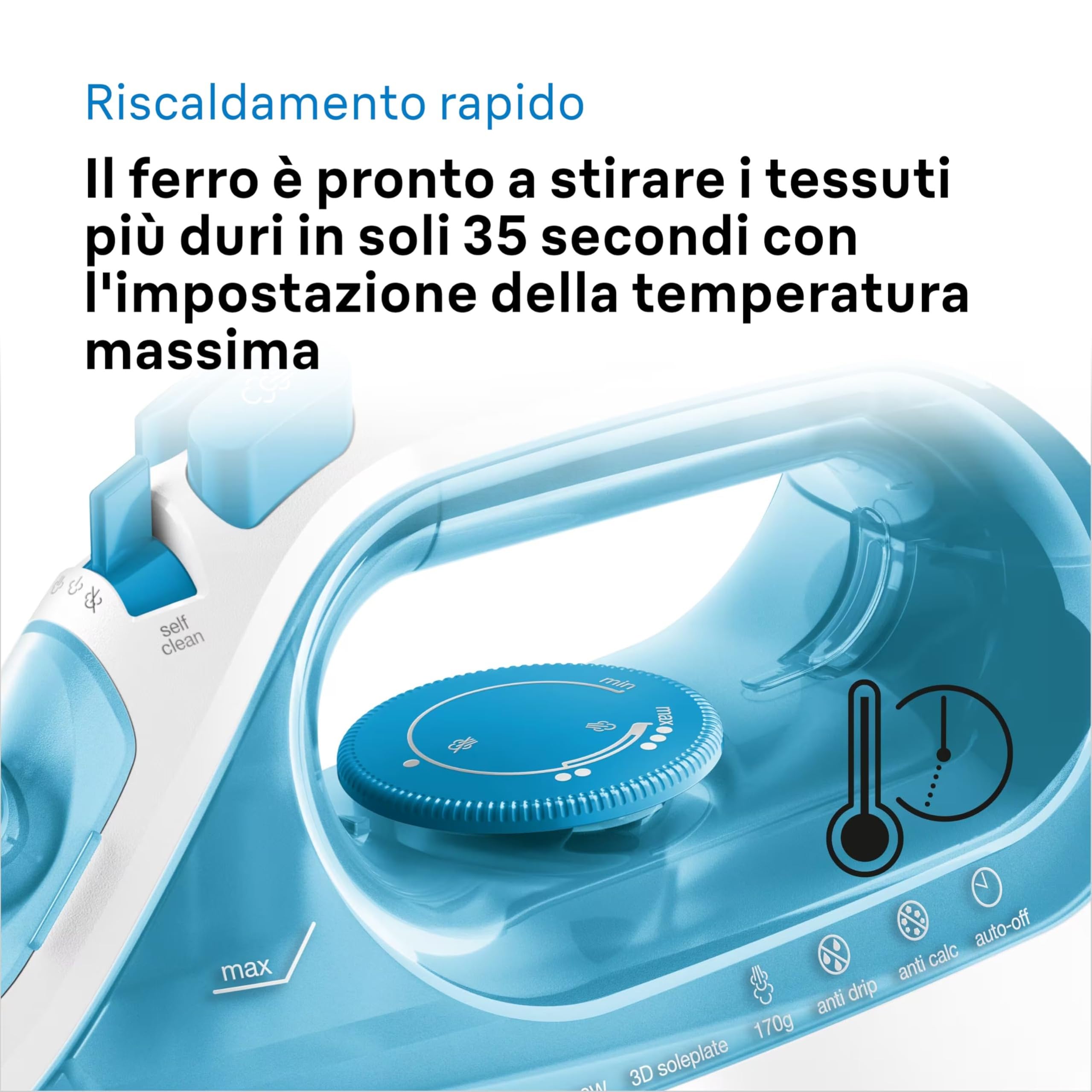 Braun Texstyle 3 SI3053BL Ferro da Stiro a Vapore con 5 ANNI DI ASSISTENZA, Autospegnimento, Riempimento Facile, 270ml, potente getto vapore da170 g/m, Punta di precisione, Azzurro Chiaro