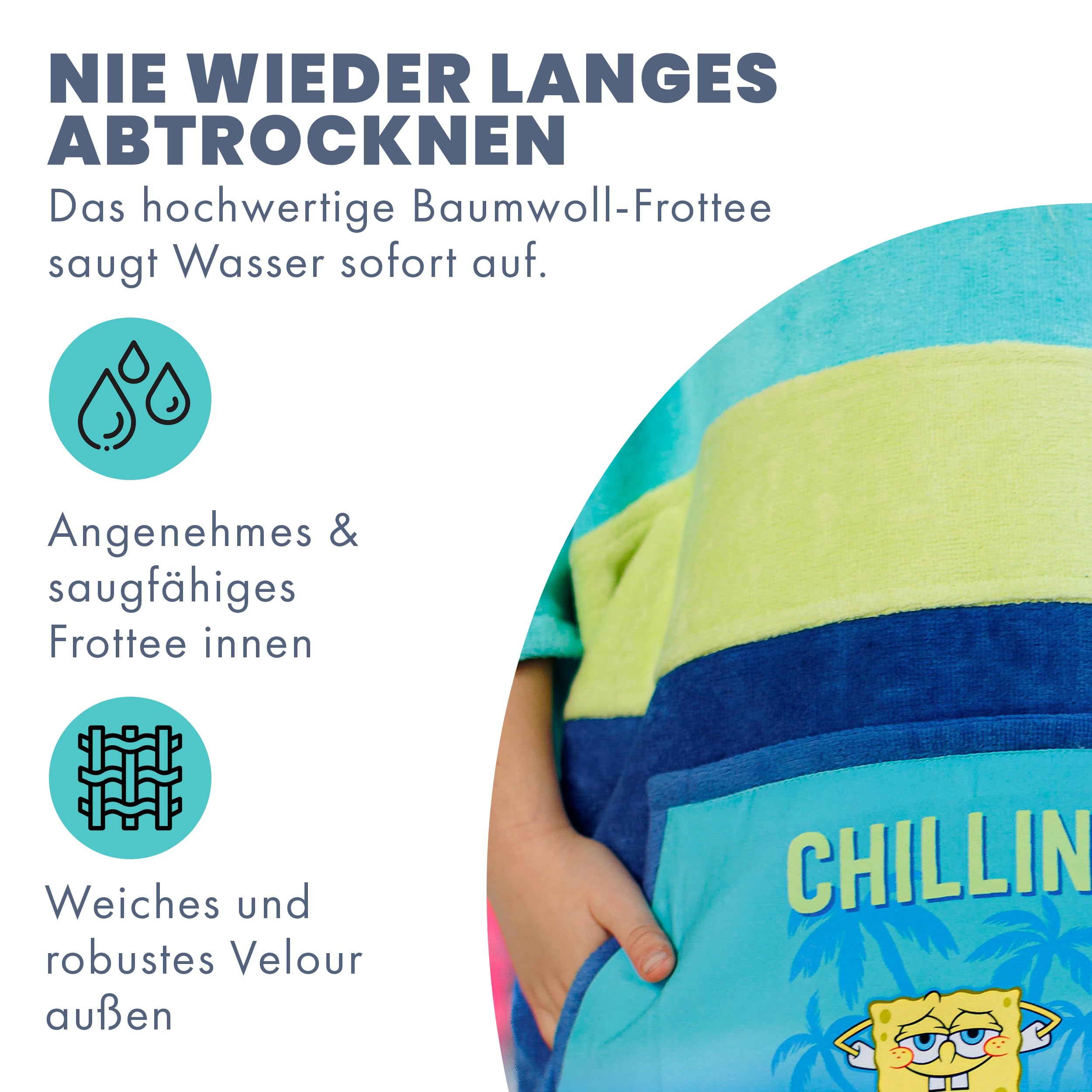 WAVE HAWAII Poncho kąpielowe damskie i męskie, rozmiar S, 151–173 cm | Poncho surfingowe dla dorosłych z bawełny 95–100%, chłonny ręcznik frotte, poncho do przebierania