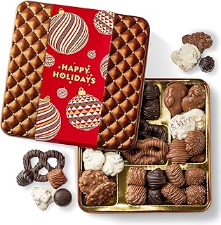 Christmas Chocolate Gift Basket– Holiday Candy Gift Box with Assorted Milk, Dark & White Chocolates – Holiday Food Gift Idea for Men, Women, Family, Corporate- Bonnie & Pop Christmas Style