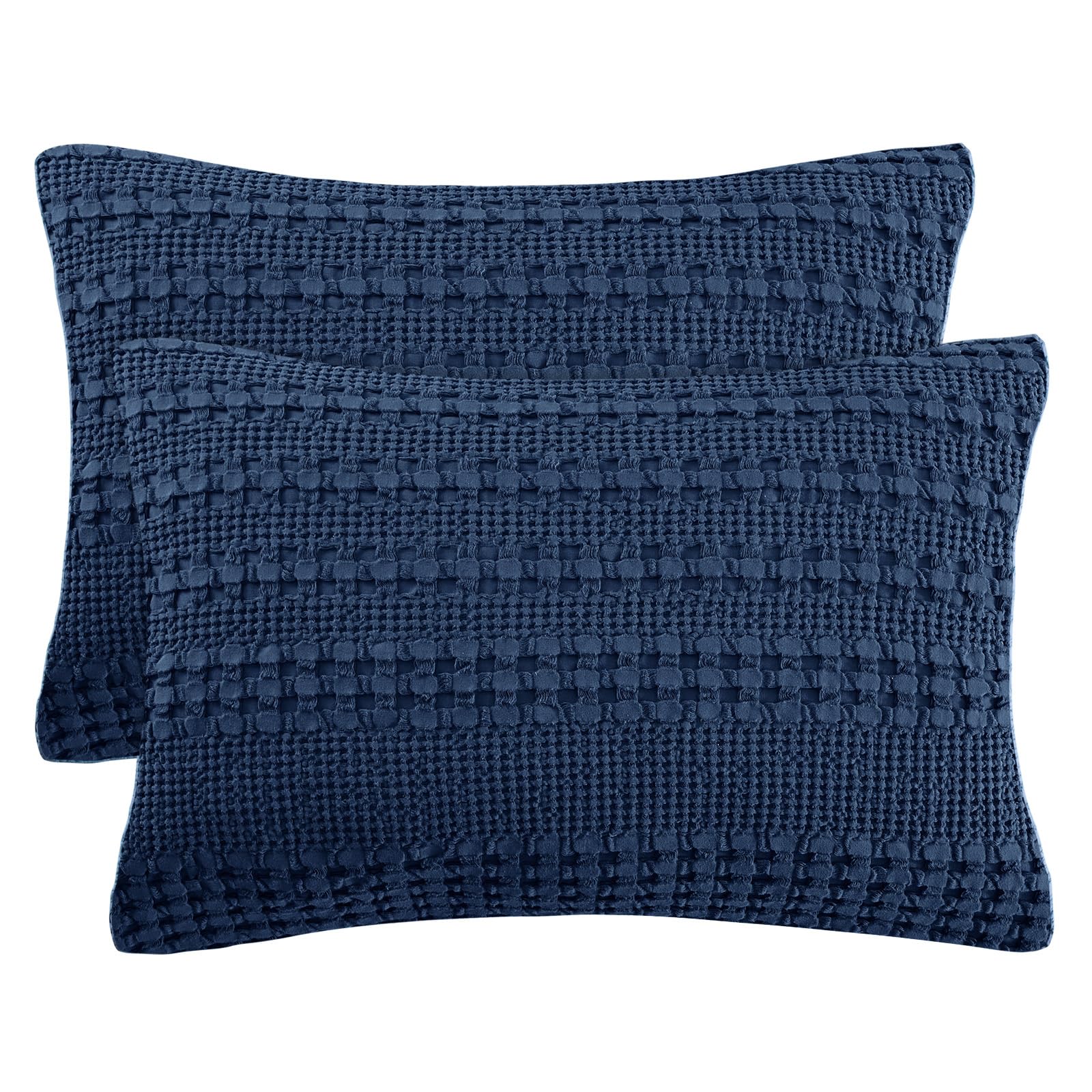 phf 100% cotton waffle pillow shams queen size, 2 pack 20" x 30" soft skin-friendly pillowcases, no filling, aesthetic woven and breathable waffle weave pillow case covers for bed, blue sapphire