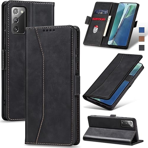 Funda tipo cartera con tapa para Samsung Galaxy Note 20, funda magnética de cuero con tarjetero, función atril, funda protectora duradera de TPU a