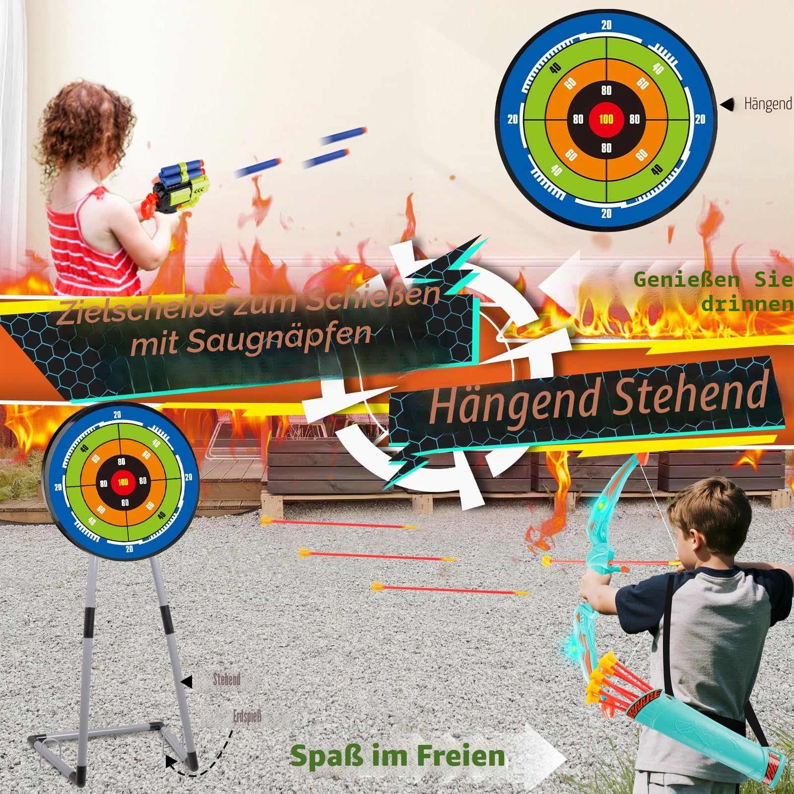 2 Pack Bogenschießen Set für Kinder Bogen und Pfeil mit LED-Beleuchtung für Innen- und Außenbereich Spielzeug für Jungen und Mädchen im Alter von 4-12 Jahren Geschenk
