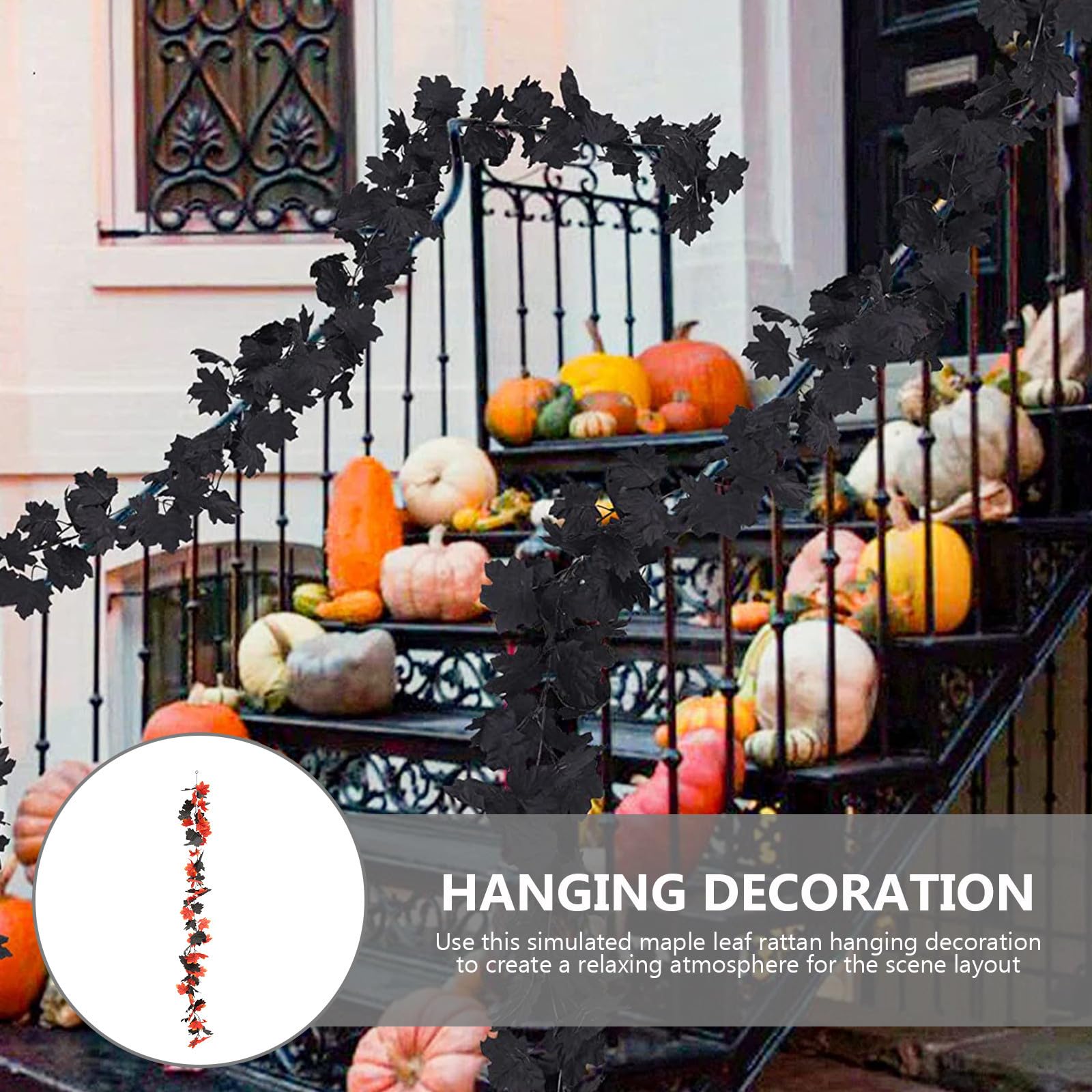 Uonlytech 5 Set Decorazione di Foglie D'acero Finte per Halloween, Appendibile, in Plastica Arancia e Nero, senza Manutenzione, per Addobbi Interni Durante le Feste