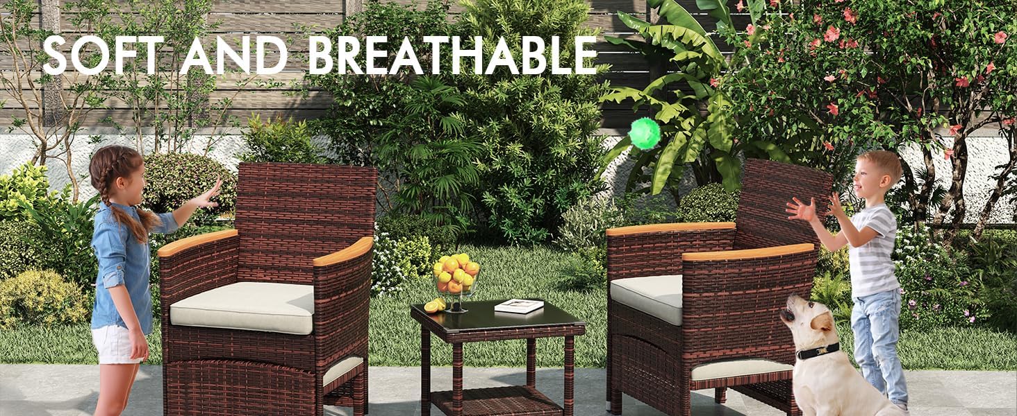 5 PCS Outdoor Patio Furniture Set with Table&Ottoman Outdoor Furniture Patio Set Bistro Wicker Patio Set (Brown Wicker&Khaki Cushion, 5PC - 2 Chair + 2 Ottoman + 1 Table)