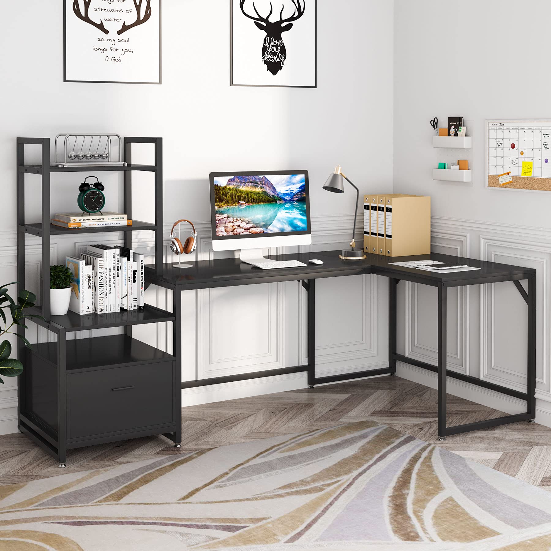 Buy Tribesigns LShaped Computer Desk with 3 Tiers Storage Bookshelves