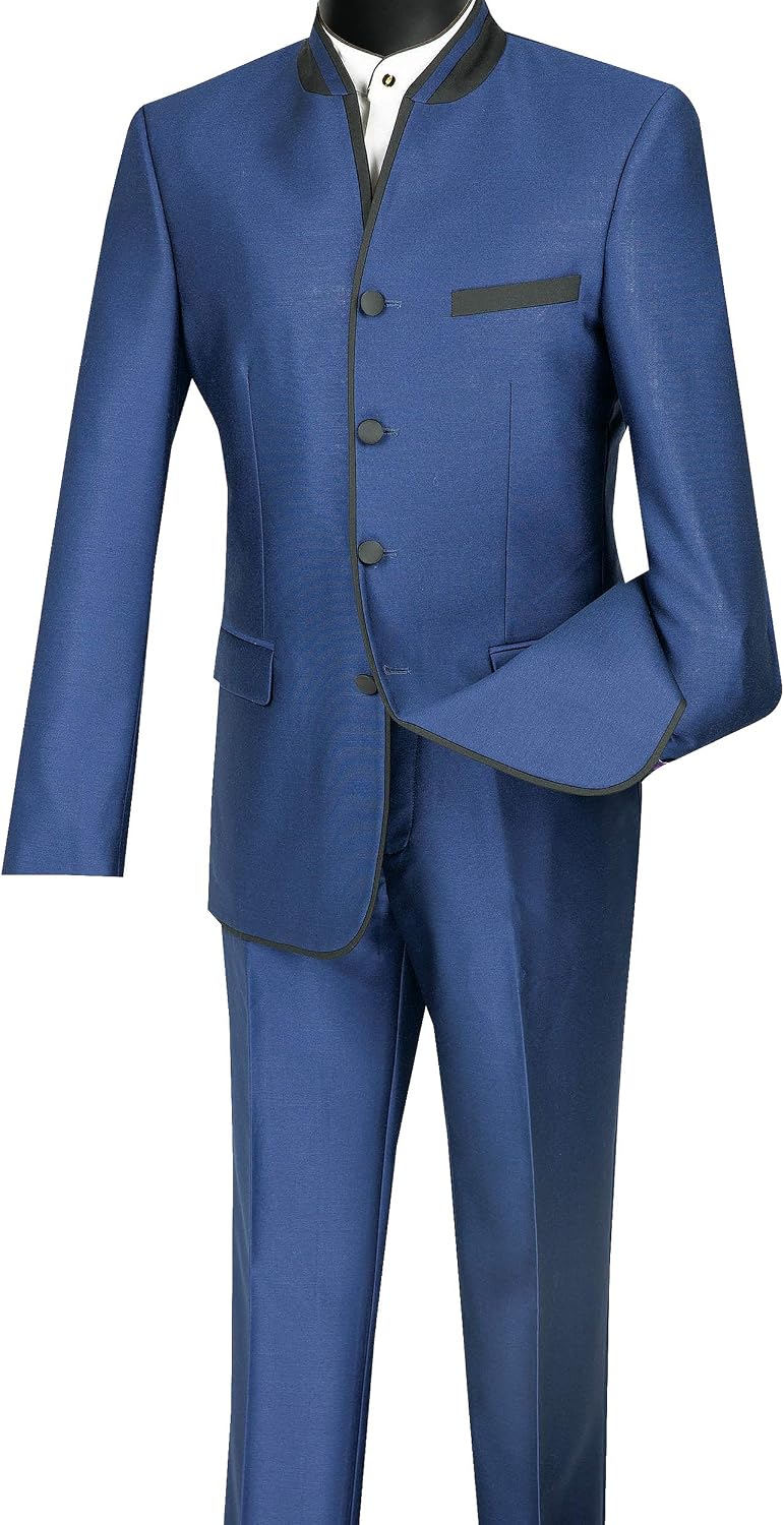 Slim Fit Mandarin Banded Collar Nehru Trimmed Suit w/1 Pair Socks