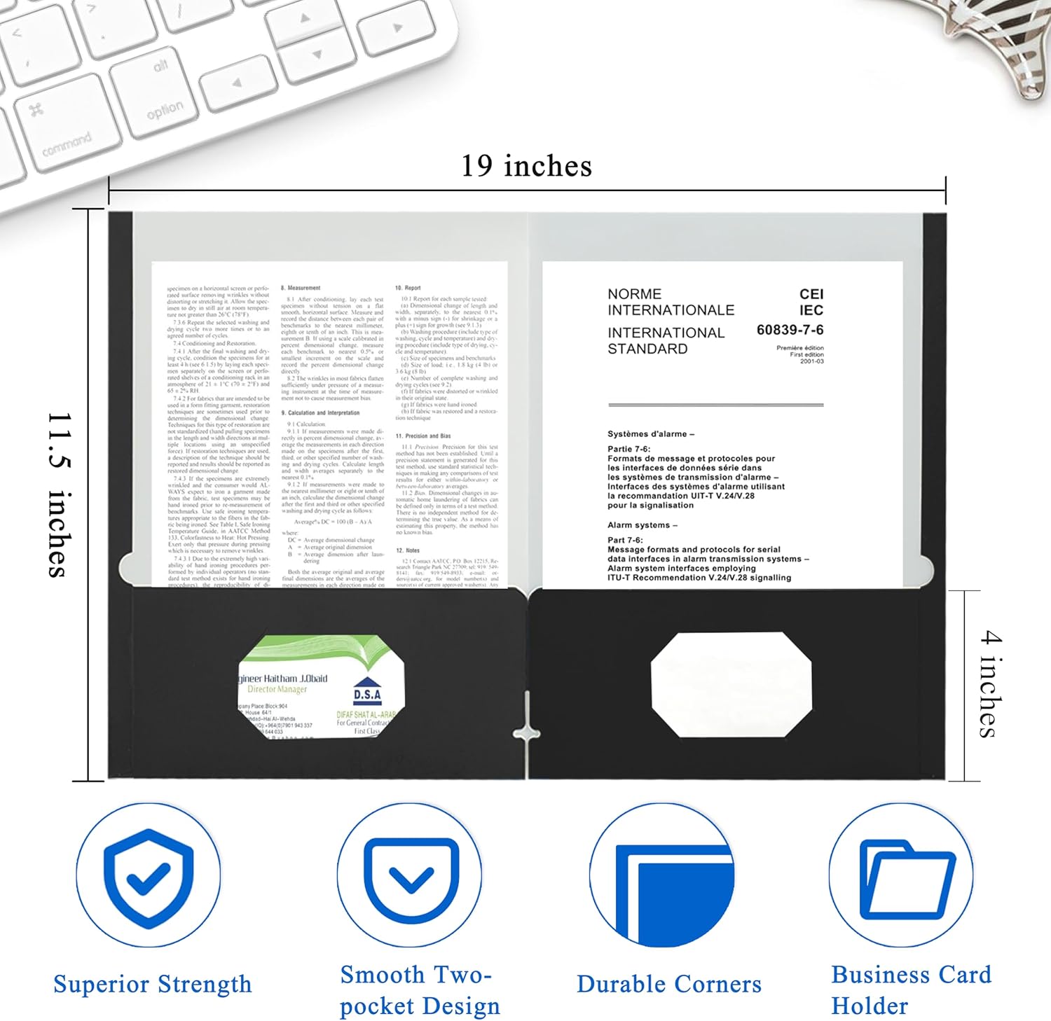 Zzrywuty File folders with Pockets,Black Two folders for documents,50 Pack Paper Folders with Card Slot,Letter Size,School Students,Business,Home and Office Workers