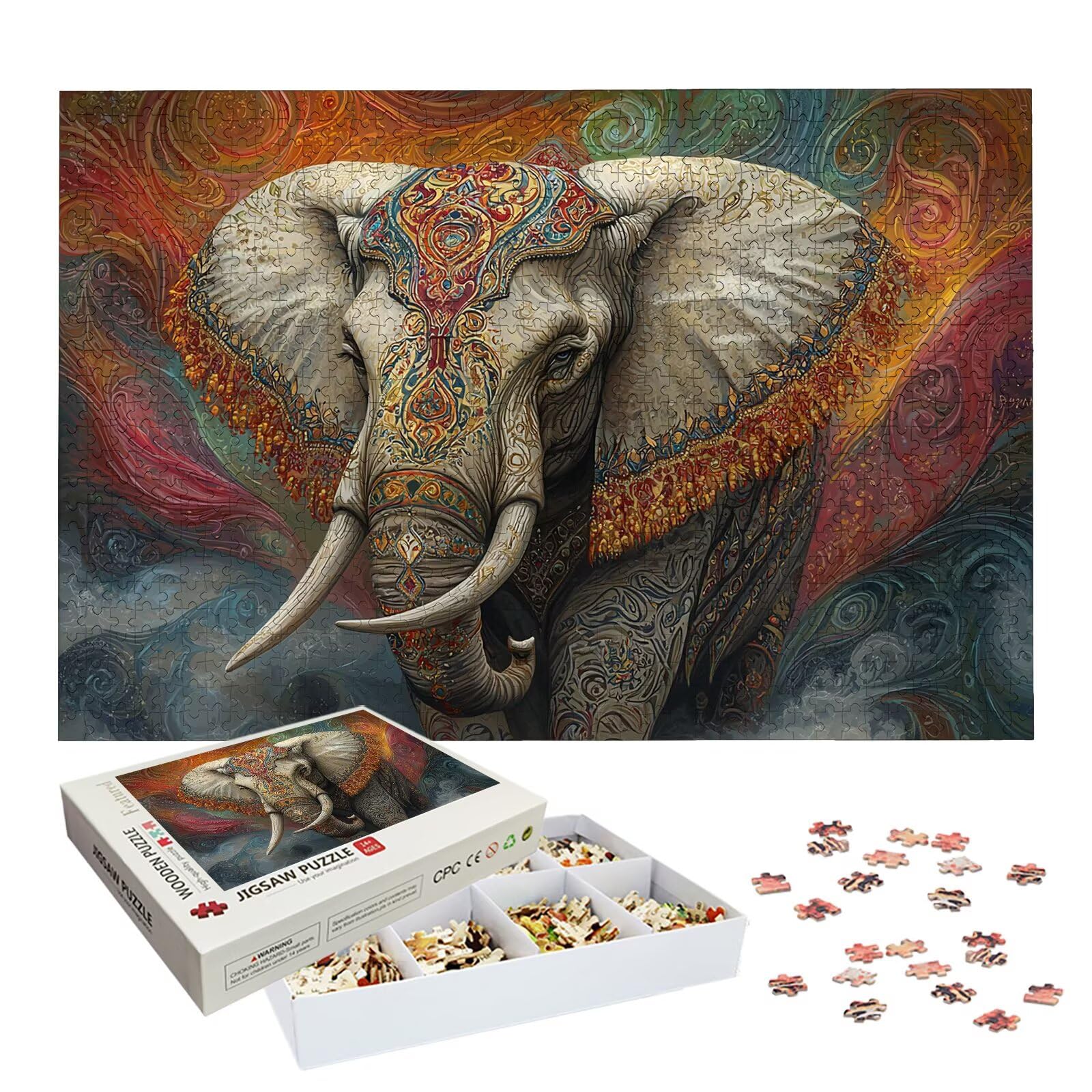 Puzzle 1500 Pezzi Elefante, Puzzle Animale 1500 Pezzi Arte per Adulti e Bambini, Misura: 87x57 cm, Puzzles Legno per Adulti con Squisita Scatola di Imballaggio, Idea Regalo Donna, Regalo Uomo, -9135