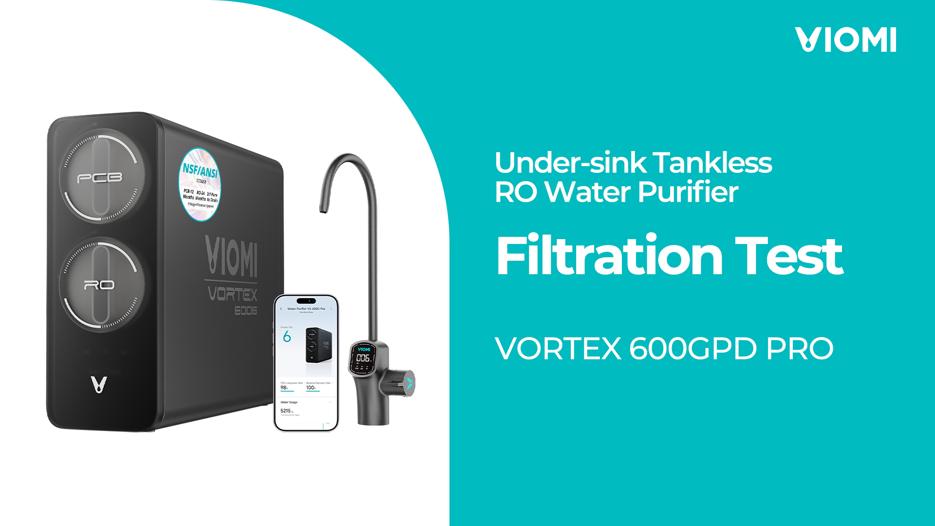 Image of VIOMI V6 Pro Reverse Osmosis System, 600 GPD Tankless RO Water Filter System, Under Sink RO, 9-Stage Filtration, 3:1 Pure-to-Drain, Reduce TDS, NSF /ANSI 42, 53, 58, and 372 Certified, Smart LED Faucet