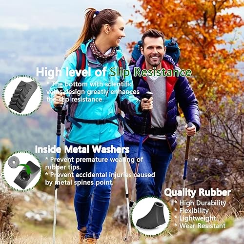 Miniatura 3 de Puntas de bastón de senderismo de goma, 4 piezas, puntas universales de carburo, puntas de botas de goma, protectores de pies de goma, copos de