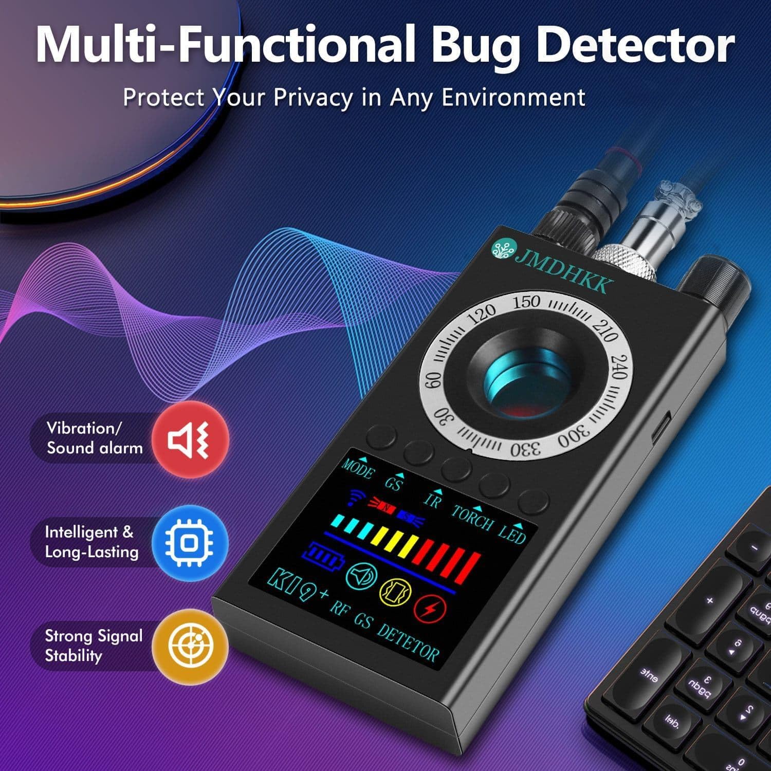 JMDHKK K19 Rilevatore di Telecamere Nascoste, Dispositivo Multi-Funzionale per la Protezione della Privacy con Rilevamento Magnetico, Segnali Wireless