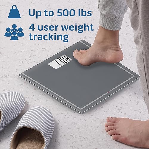 Miniatura 2 de Health o meter Báscula digital de baño extra ancha  Capacidad de 500 libras, plataforma de 13.5 x 11.8 pulgadas, pistas de 4 usuarios, pantalla LCD