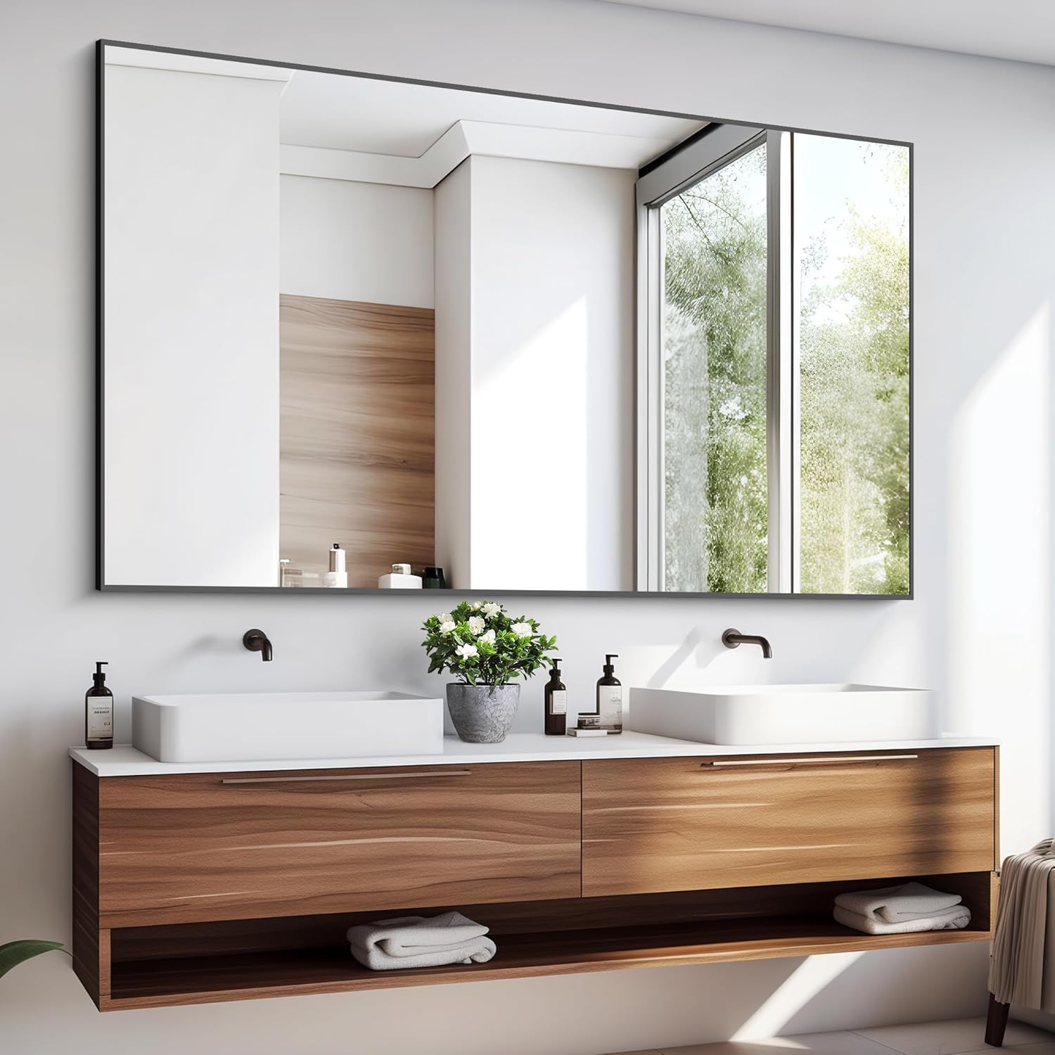 60x36 Inch Large Black Wall Mounted Mirror,Aluminum Framed Decorative Rectangular Bathroom Mirror for Wall Over Sink,Vanity Mirror for Bedroom Living Room Bathroom,Functional Oversized Mirror